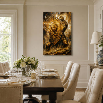 Armor of God Lion Warrior Canvas Print, Christian Home Decor