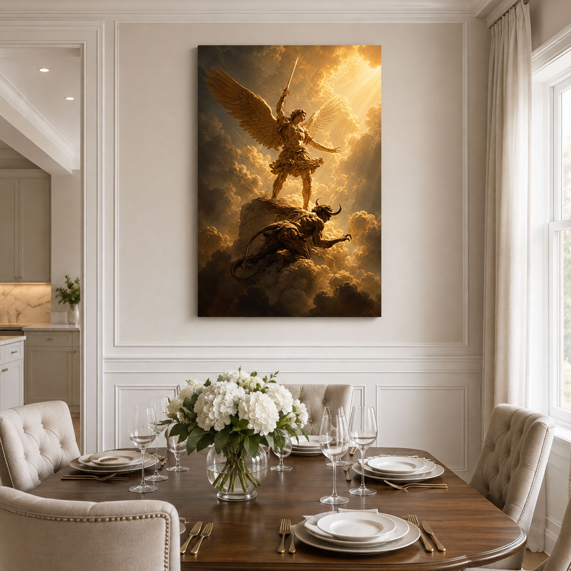 Saint Michael Defeating Satan Canvas Print, Catholic Protection Wall Decor, Christian Faith Gift