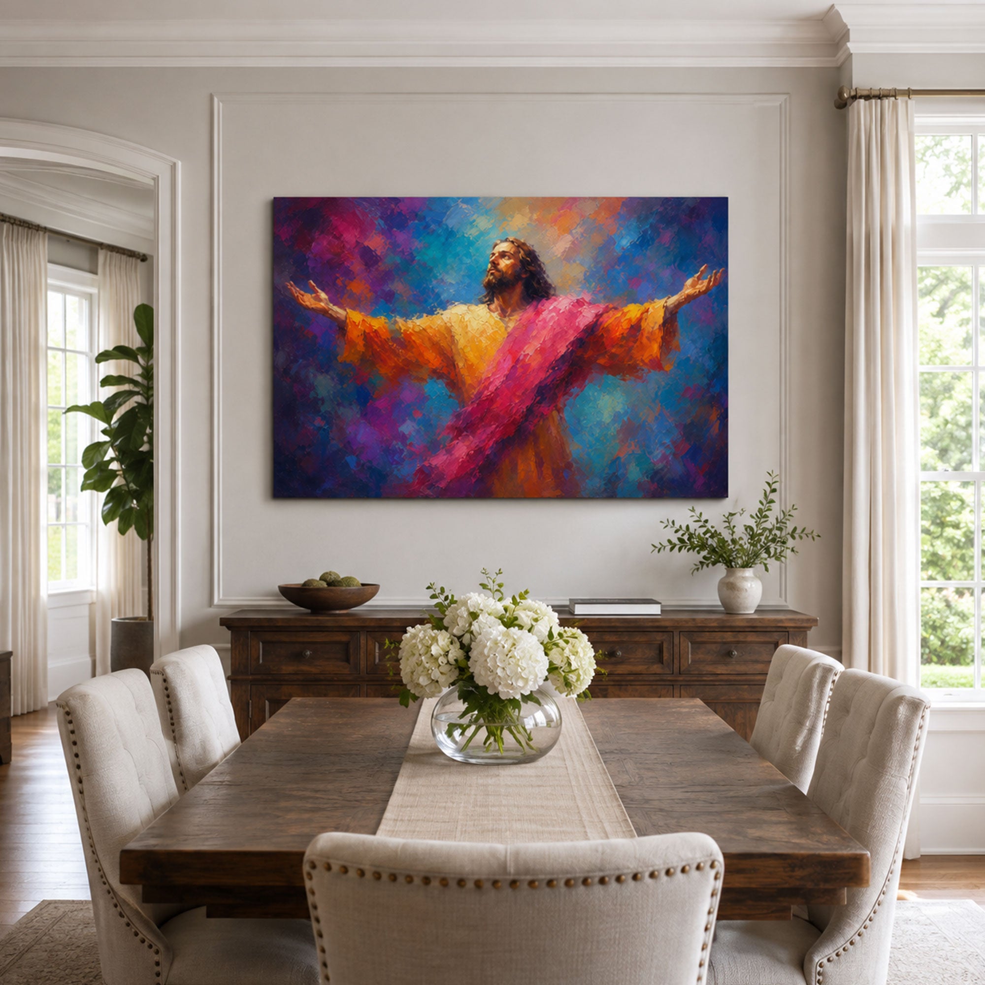 Jesus Open Arms Canvas Print, Come to Me Christian Wall Decor, Colorful Faith Gift