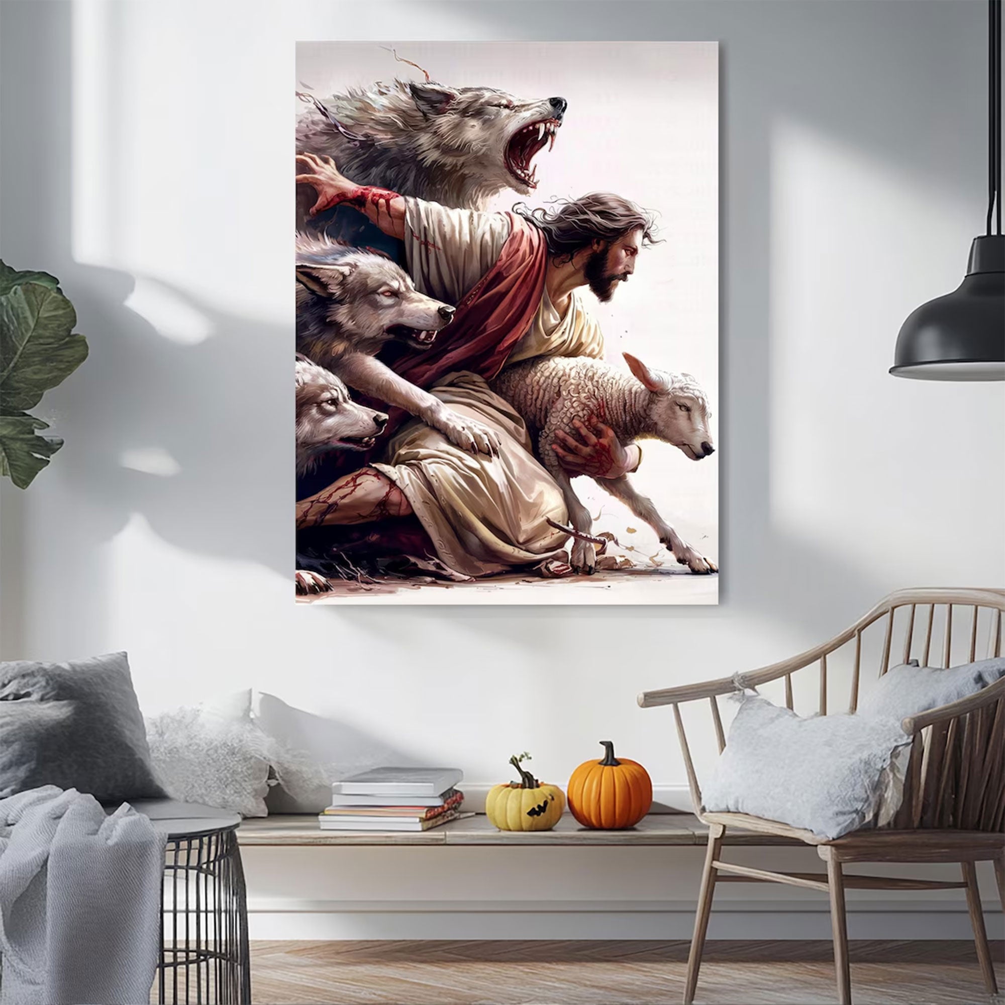 Jesus Good Shepherd Canvas Print, Christian Wall Art, Jesus Protecting Lamb, Religious DecorJesus Good Shepherd Canvas Print, Christian Wall Art, Jesus Protecting Lamb, Religious Decor