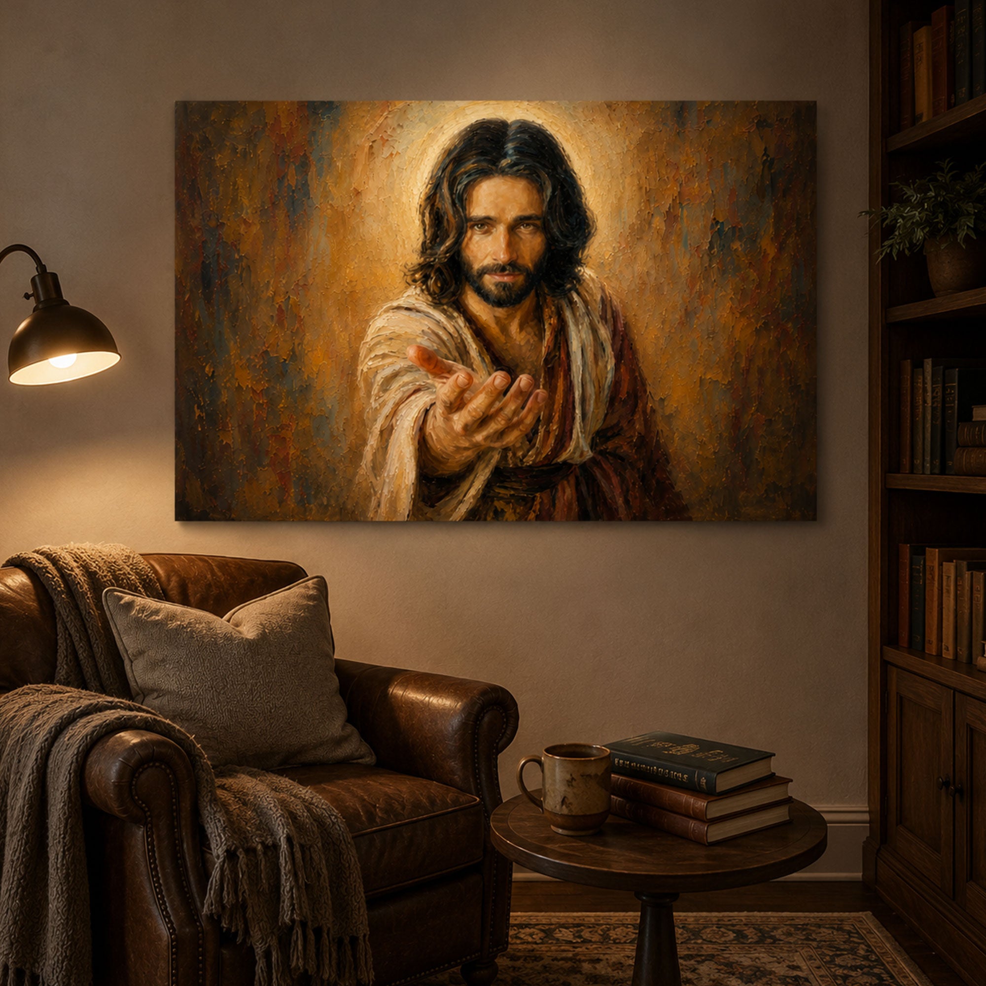 Jesus Reaching Out Canvas Print, Come to Me Christian Wall Art, Warm Faith Home Decor