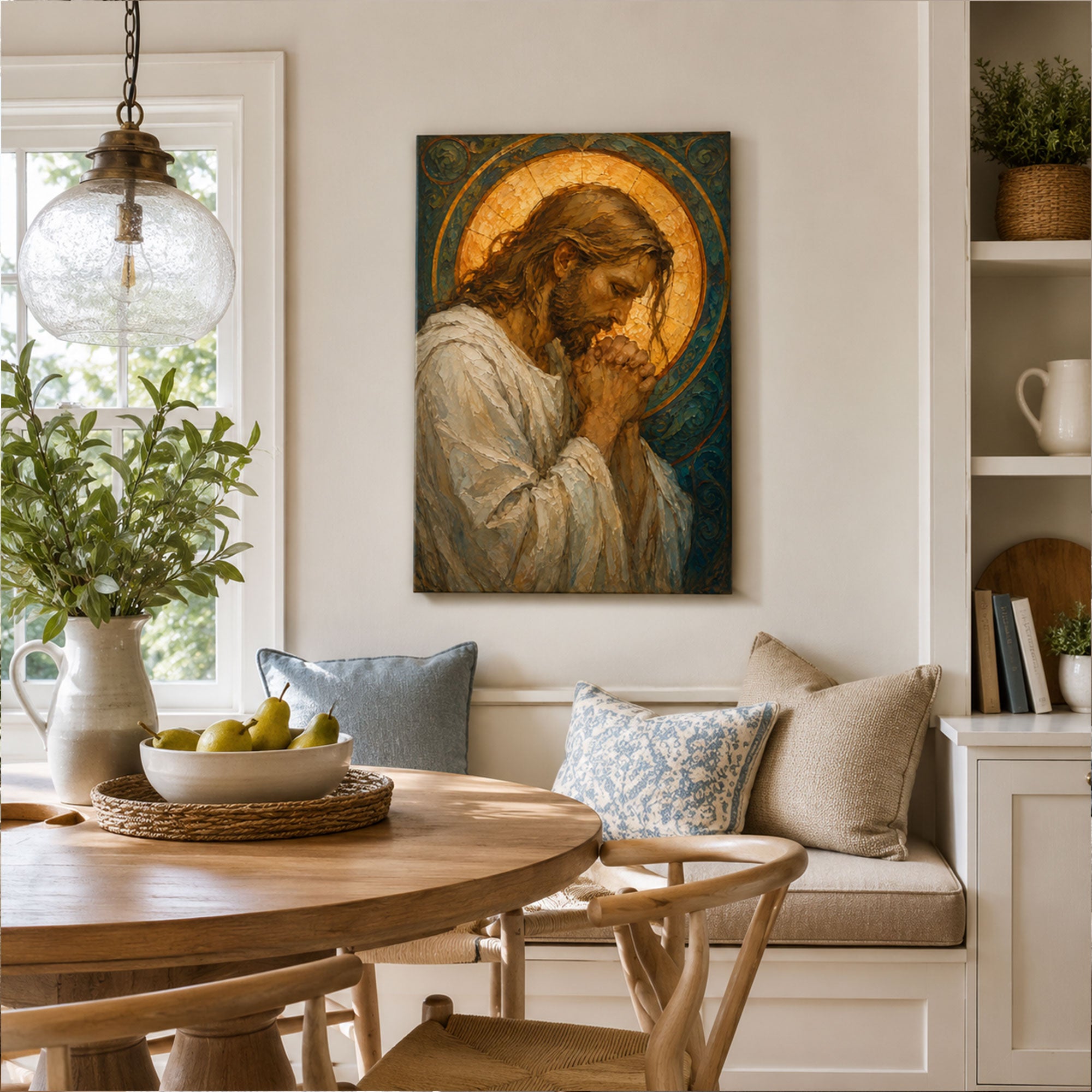Jesus Praying Canvas Print, Prayer of Christ Christian Wall Decor, Faith and Devotion Gift