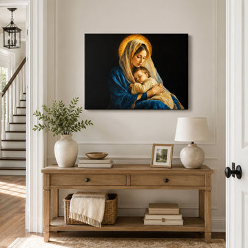 Virgin Mary Holding Sleeping Baby Jesus Canvas Print, Catholic Home Decor