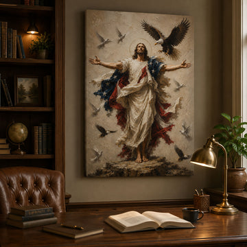 Patriotic Jesus Canvas Print, American Flag Christian Wall Art, Faith Freedom Home Decor