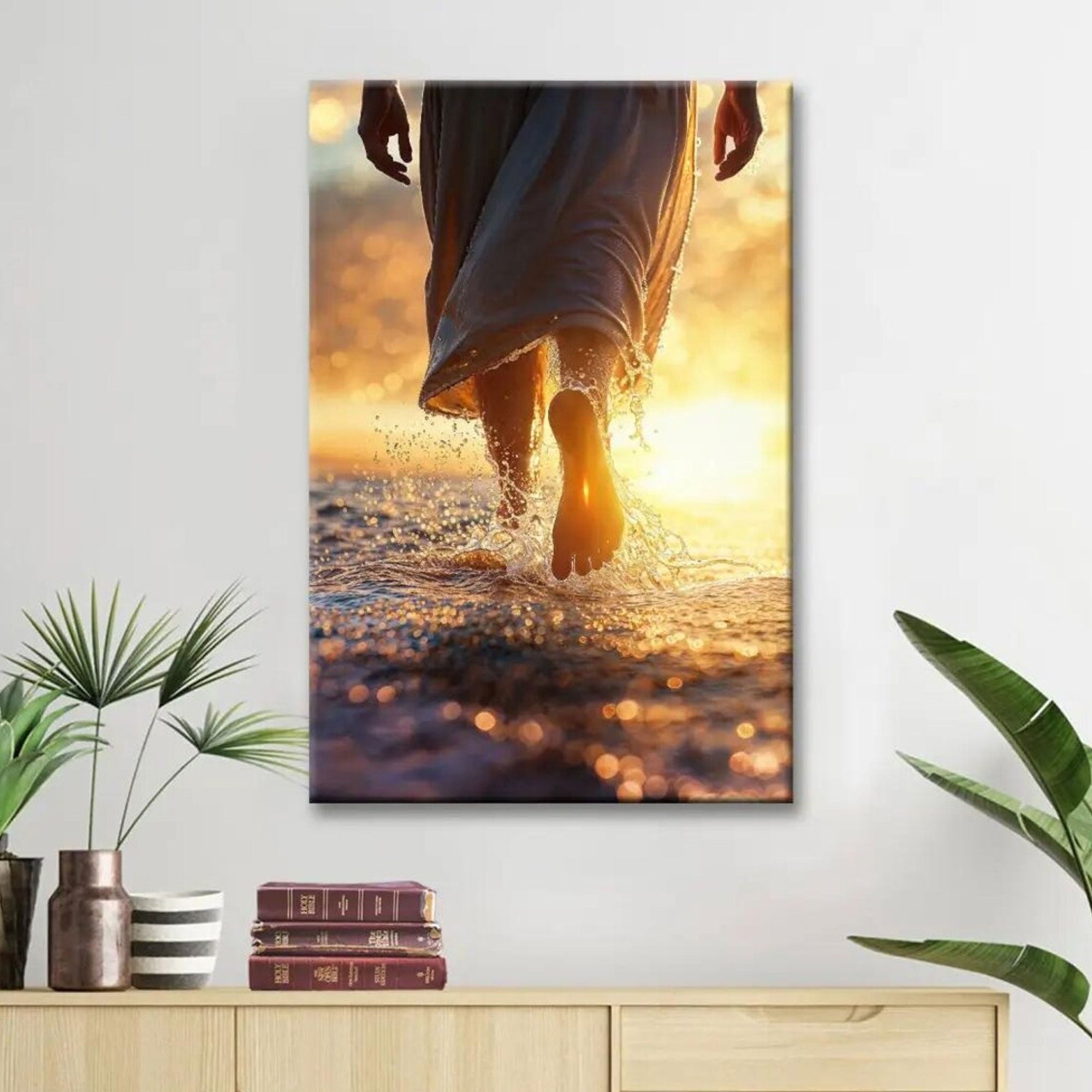 Jesus Christ Walking on Water Canvas Print, Inspirational Christian Wall Art, Biblical Faith Decor for Home and Church