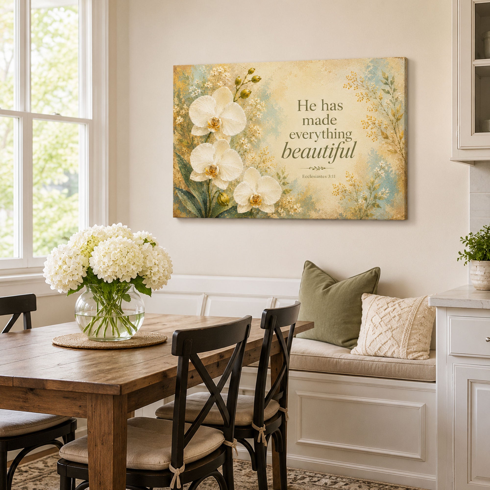 He Has Made Everything Beautiful Canvas Print, Floral Bible Verse Christian Decor