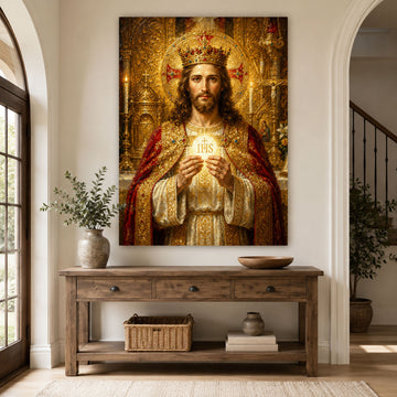 Christ the King Eucharistic Canvas Print, Jesus Holding the Holy Eucharist, Catholic Religious Wall Art, Sacred Christian Home Decor