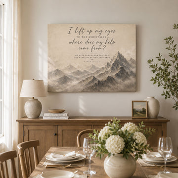 Psalm 121:1-2 Canvas Print, I Lift My Eyes to the Mountains Christian Scripture Wall Art, Faith Home Decor Gift