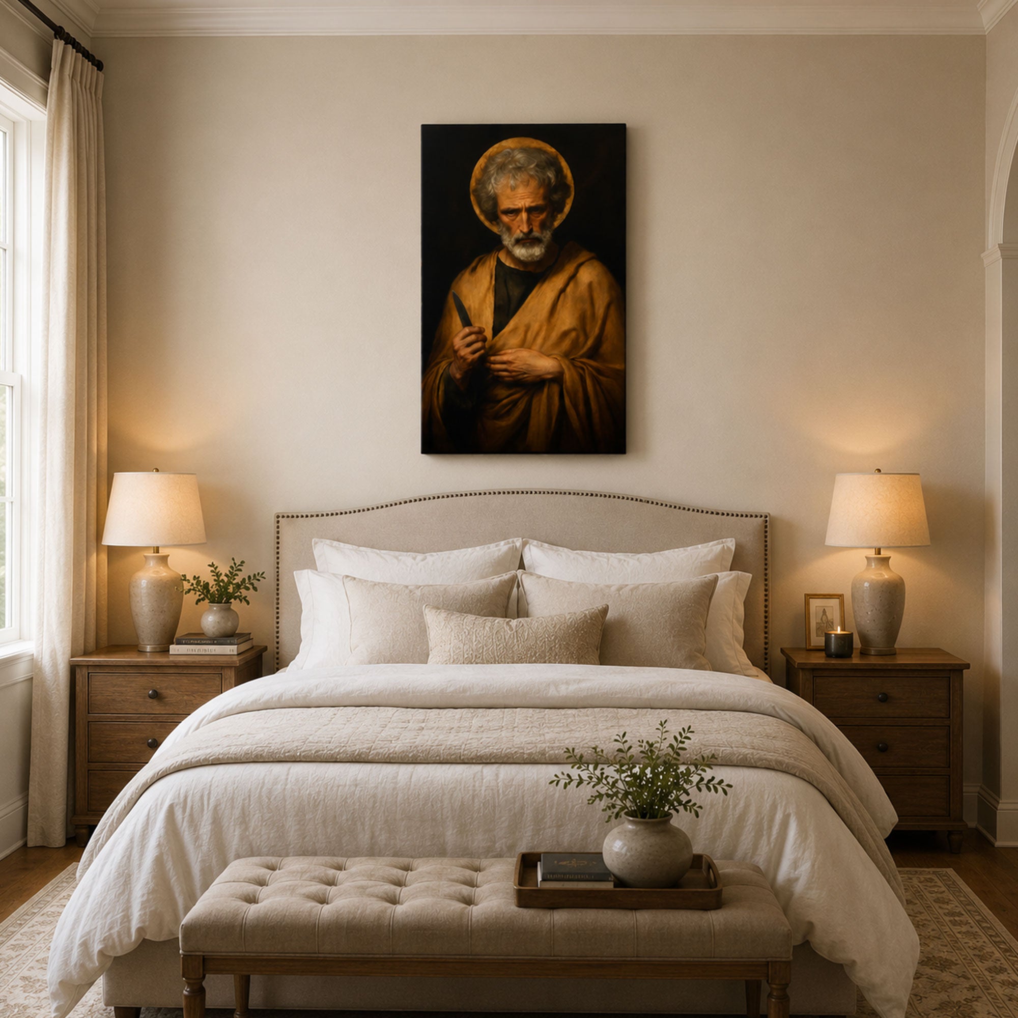 Saint Bartholomew with Martyr’s Knife Canvas Print, Dark Catholic Art
