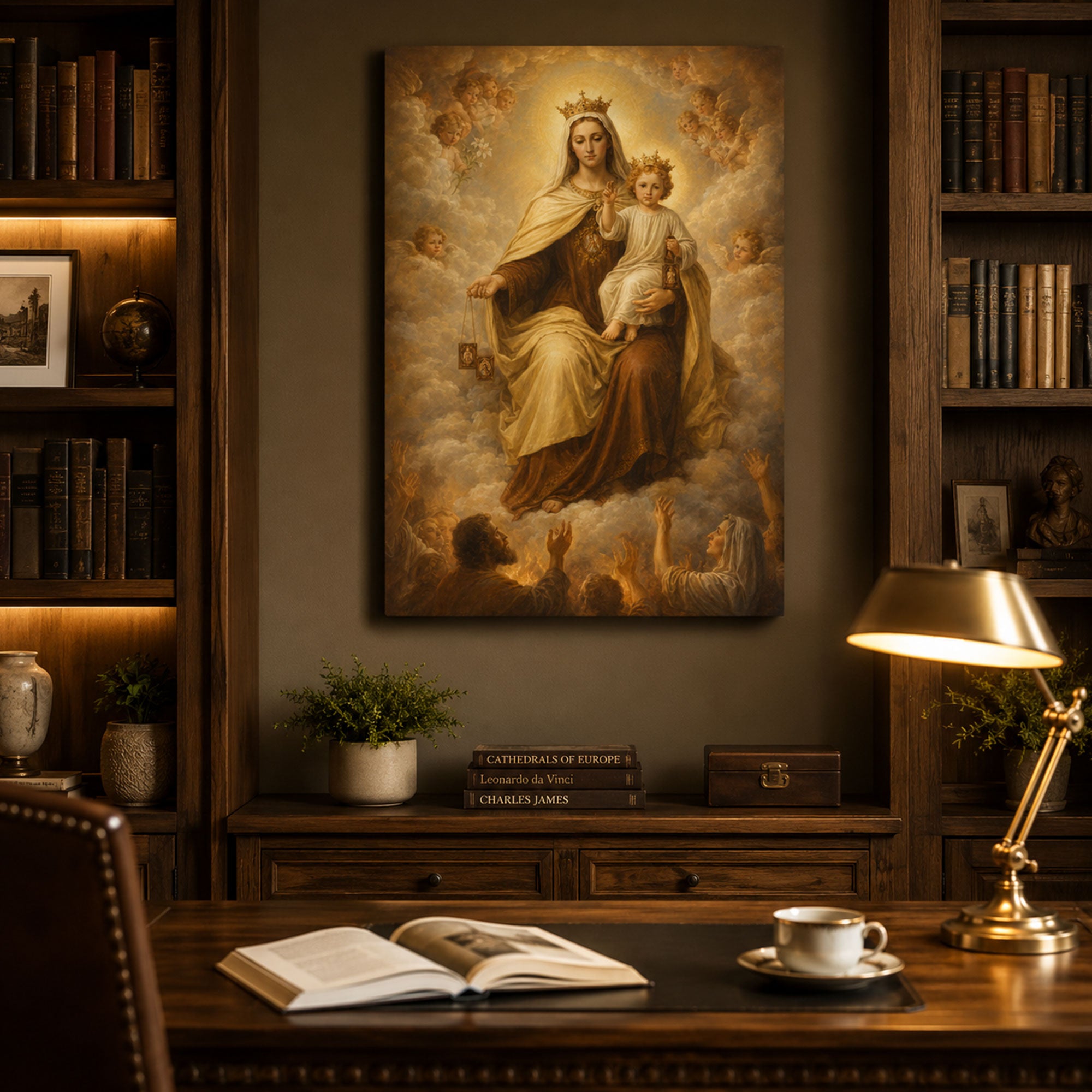 Our Lady of Mount Carmel Canvas Print, Virgin Mary with Child Jesus Catholic Wall Art, Faith Home Decor Gift
