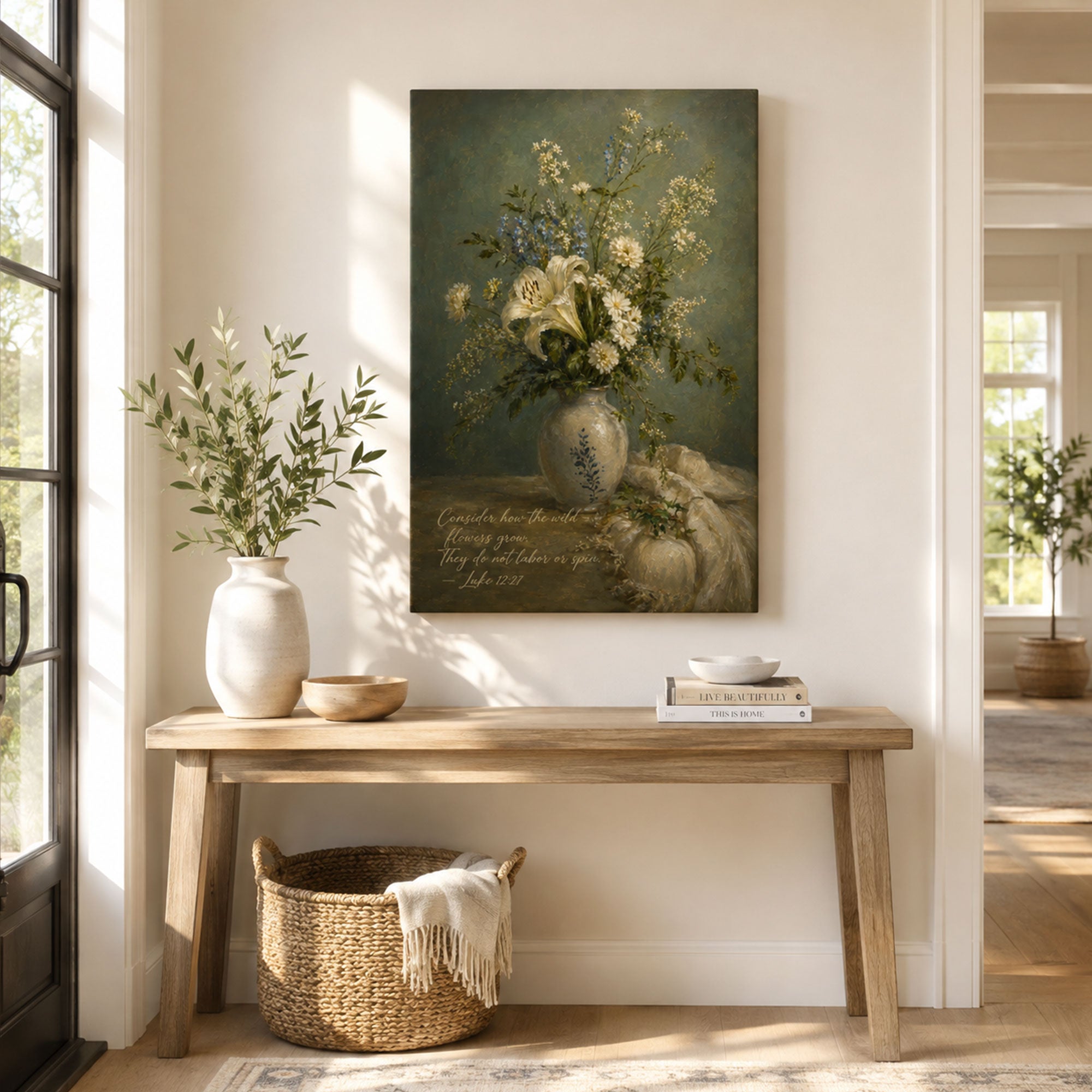 Consider the Wildflowers Canvas Print, Luke 12:27 Christian Wall Decor, Bible Verse Faith Gift