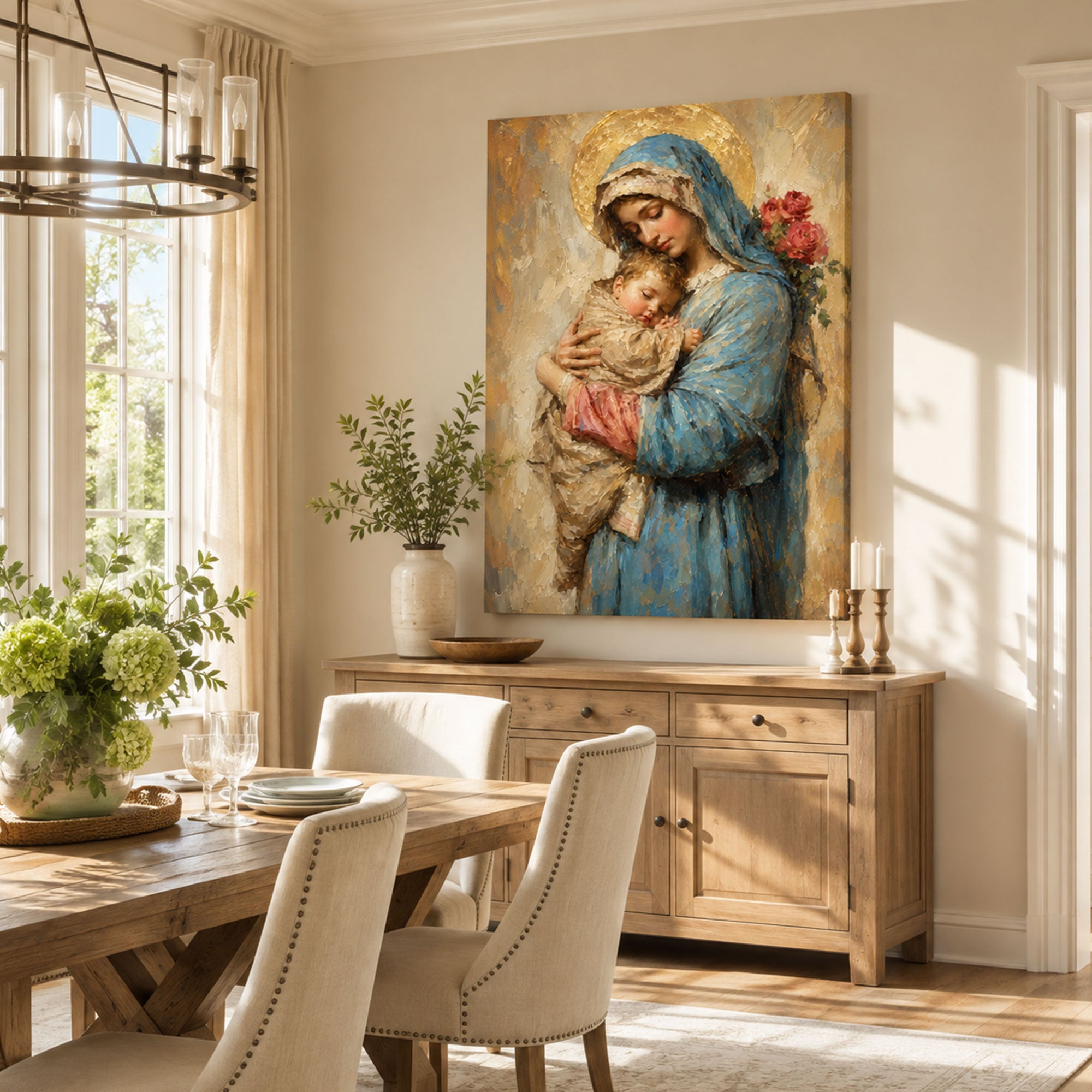 Virgin Mary and Baby Jesus Canvas Print, Blessed Mother Catholic Wall Decor, Marian Faith Gift