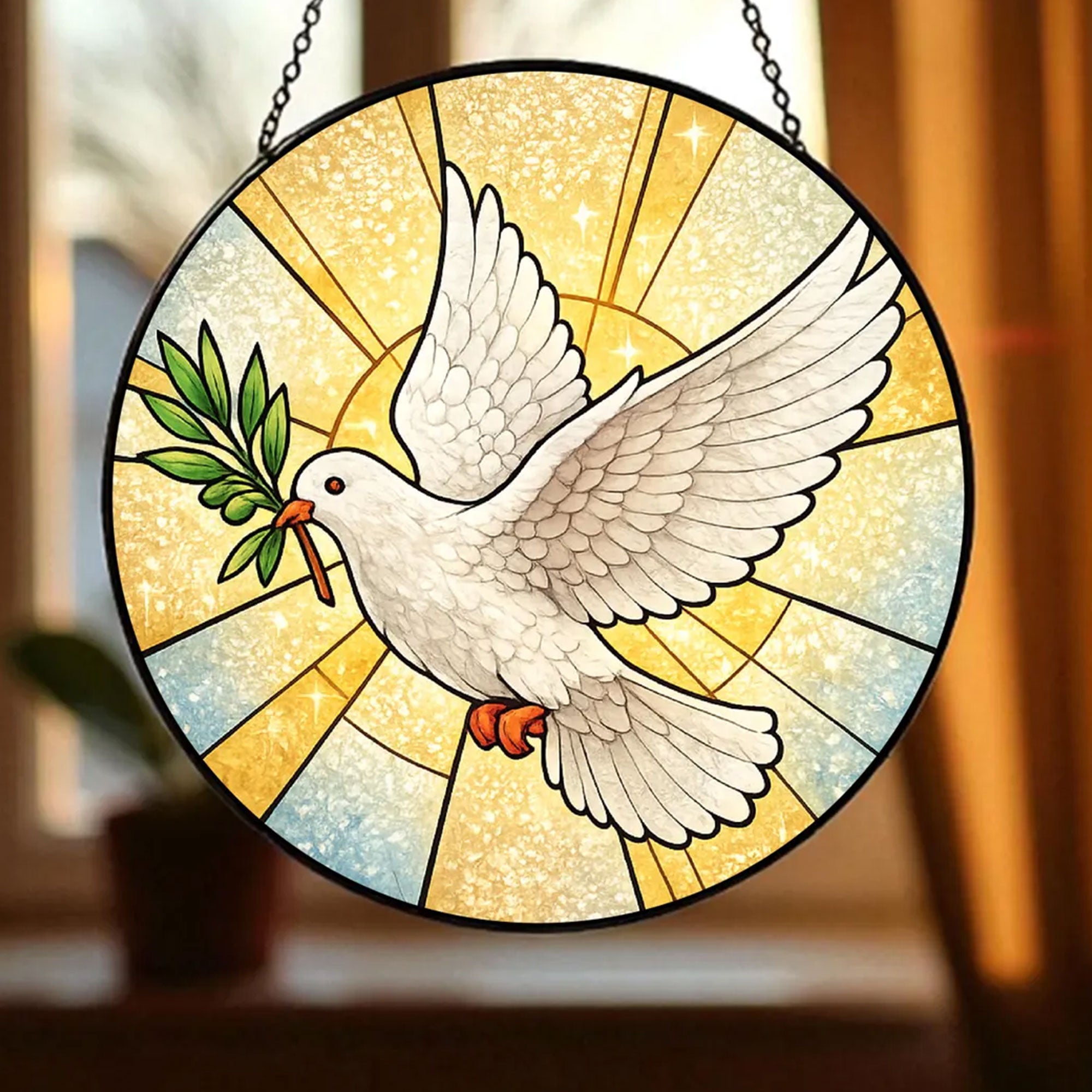 Dove Stained Glass Suncatcher, Christian Window Hanging, Holy Spirit Home Decor Gift