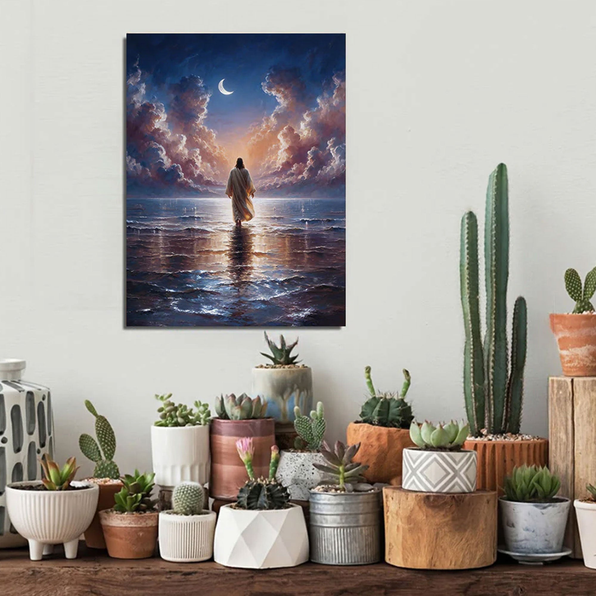 Easter Twilight Waters Jesus Canvas Print, Inspirational Christian Wall Art, Peaceful Faith Home Decor