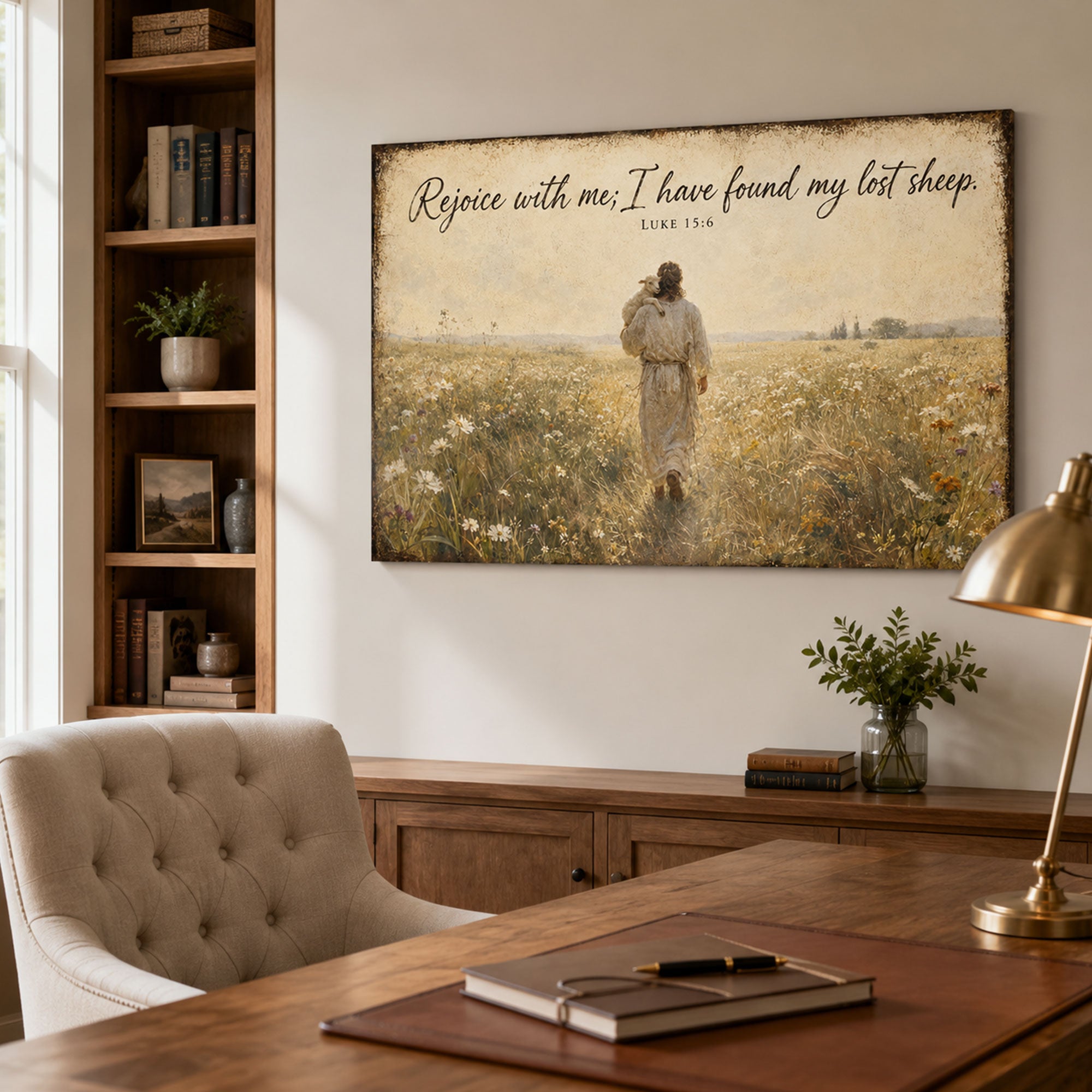 Luke 15:6 Lost Sheep Canvas Print, Christian Home Decor