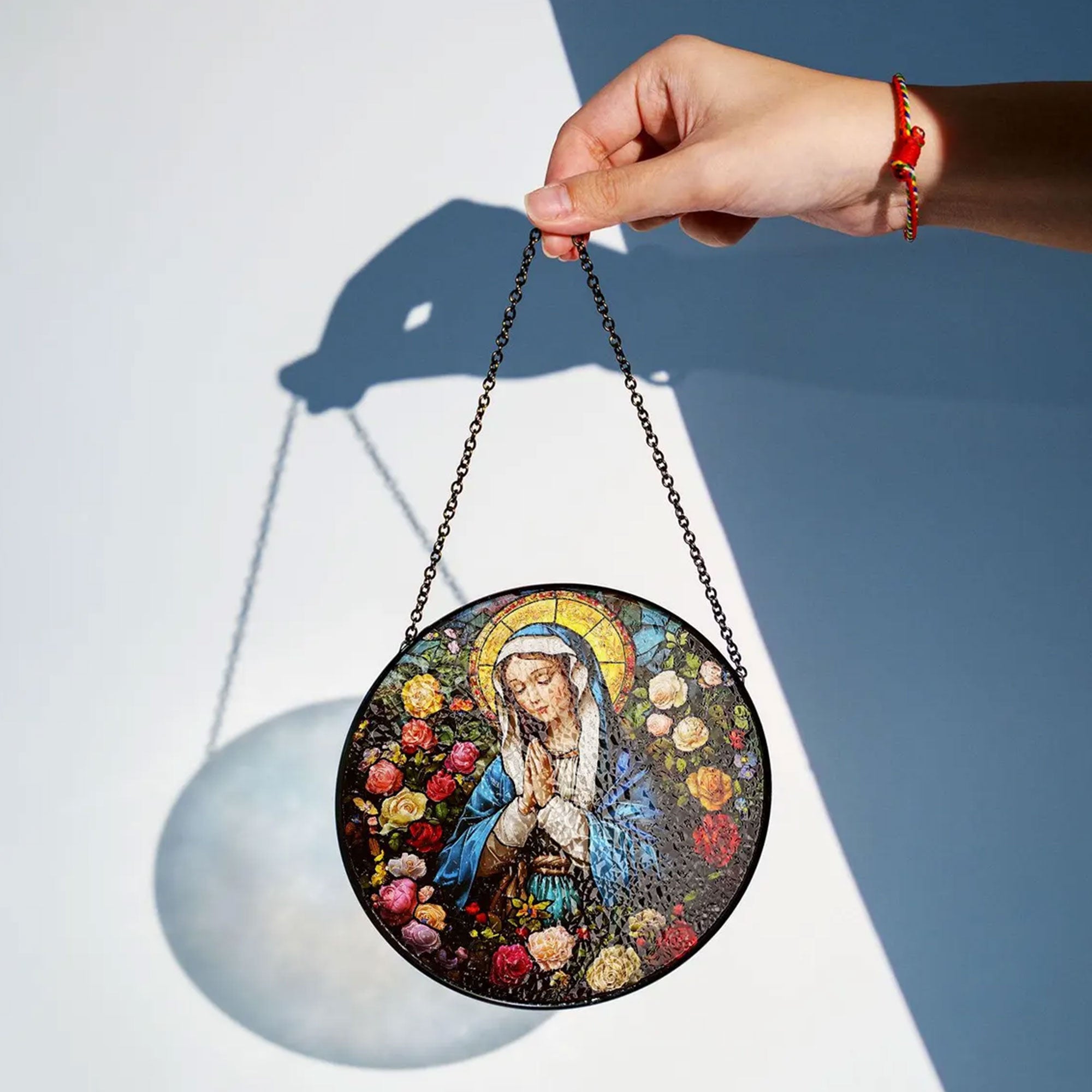 Virgin Mary Stained Glass Suncatcher, Holy Mother Catholic Window Hanging, Christian Decor Gift