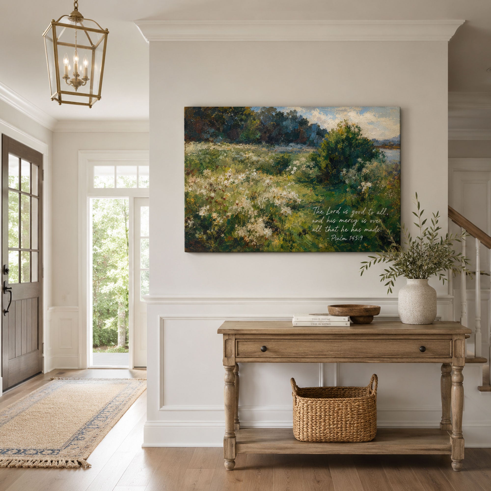 The Lord Is Good to All Canvas Print, Peaceful Psalm 145:9 Christian Decor