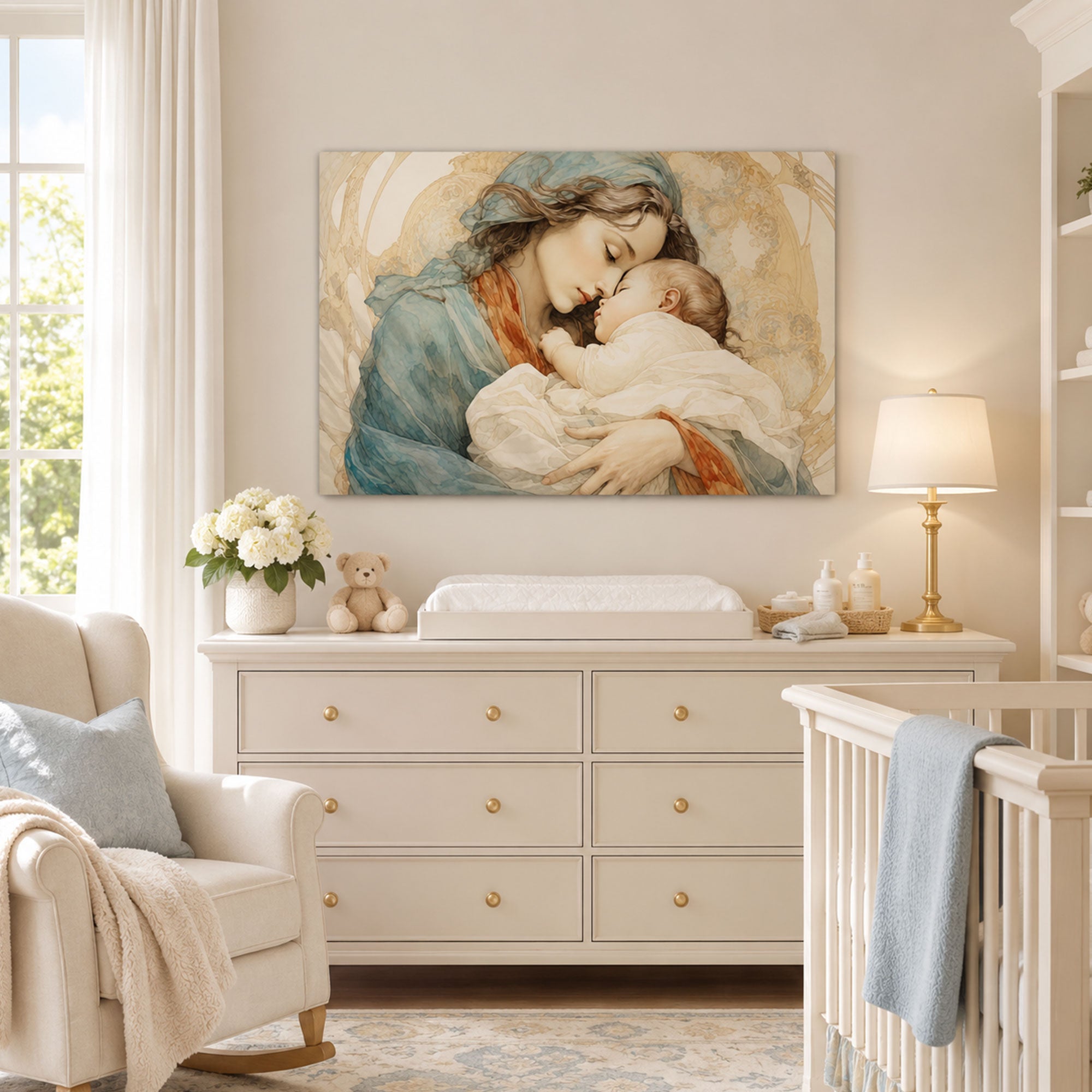 Madonna and Sleeping Child Art Nouveau Canvas Print, Catholic Decor