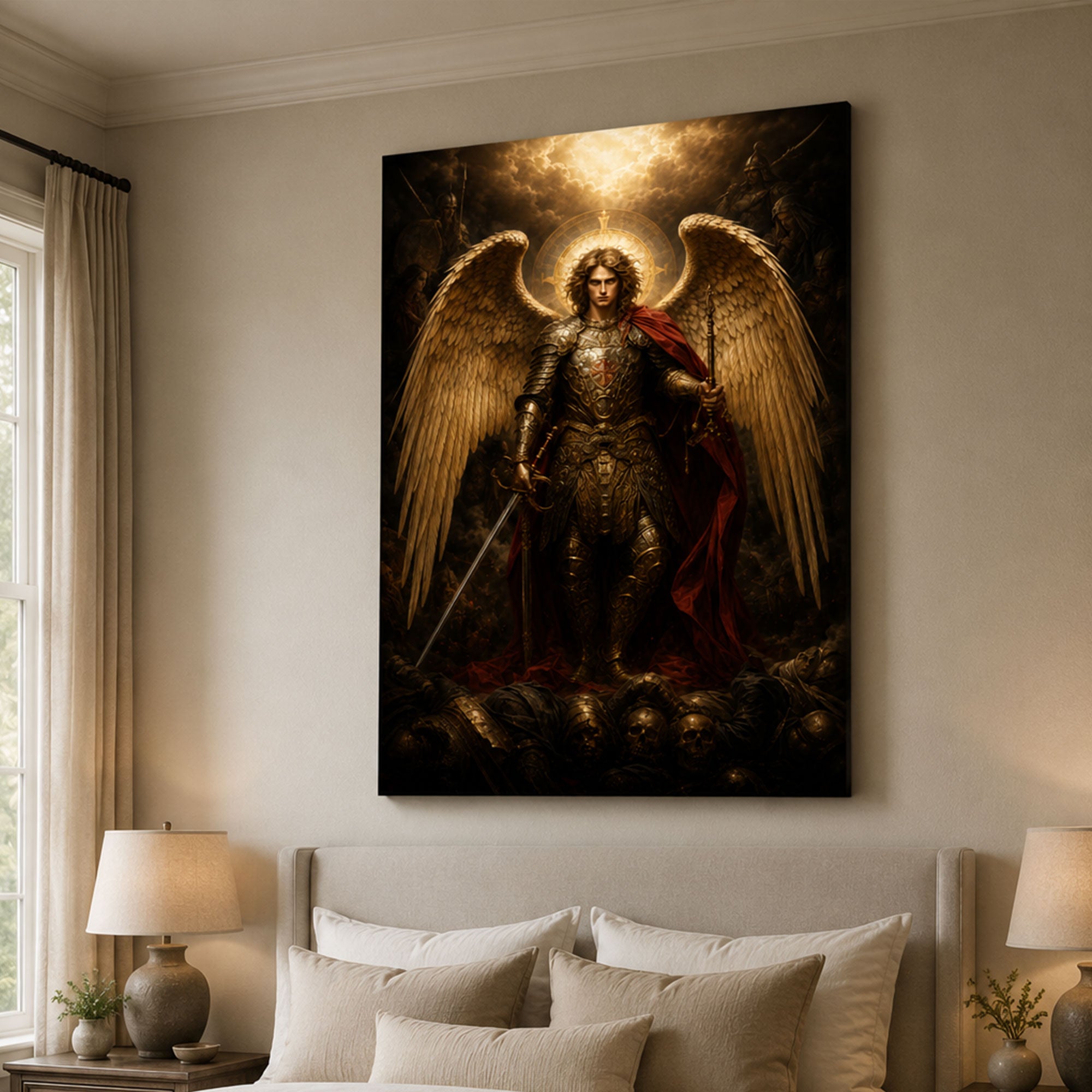 Saint Michael Defeating Evil Canvas Print, Catholic Archangel Wall Art, Faith Home Decor Gift
