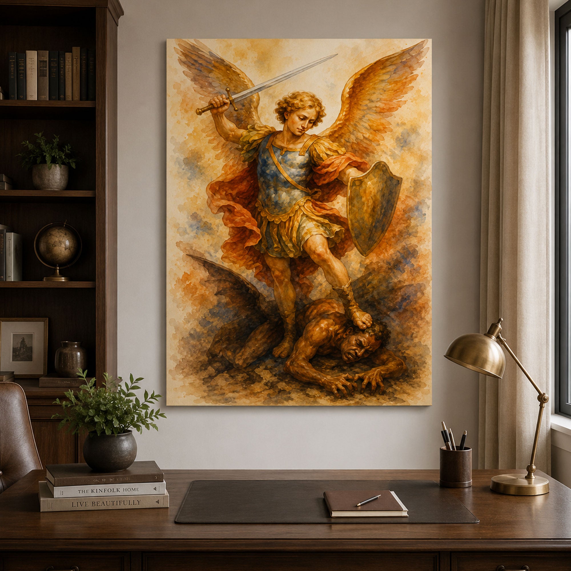 Saint Michael Archangel Canvas Print, Defeating Evil Catholic Wall Art, Guardian Faith Home Decor