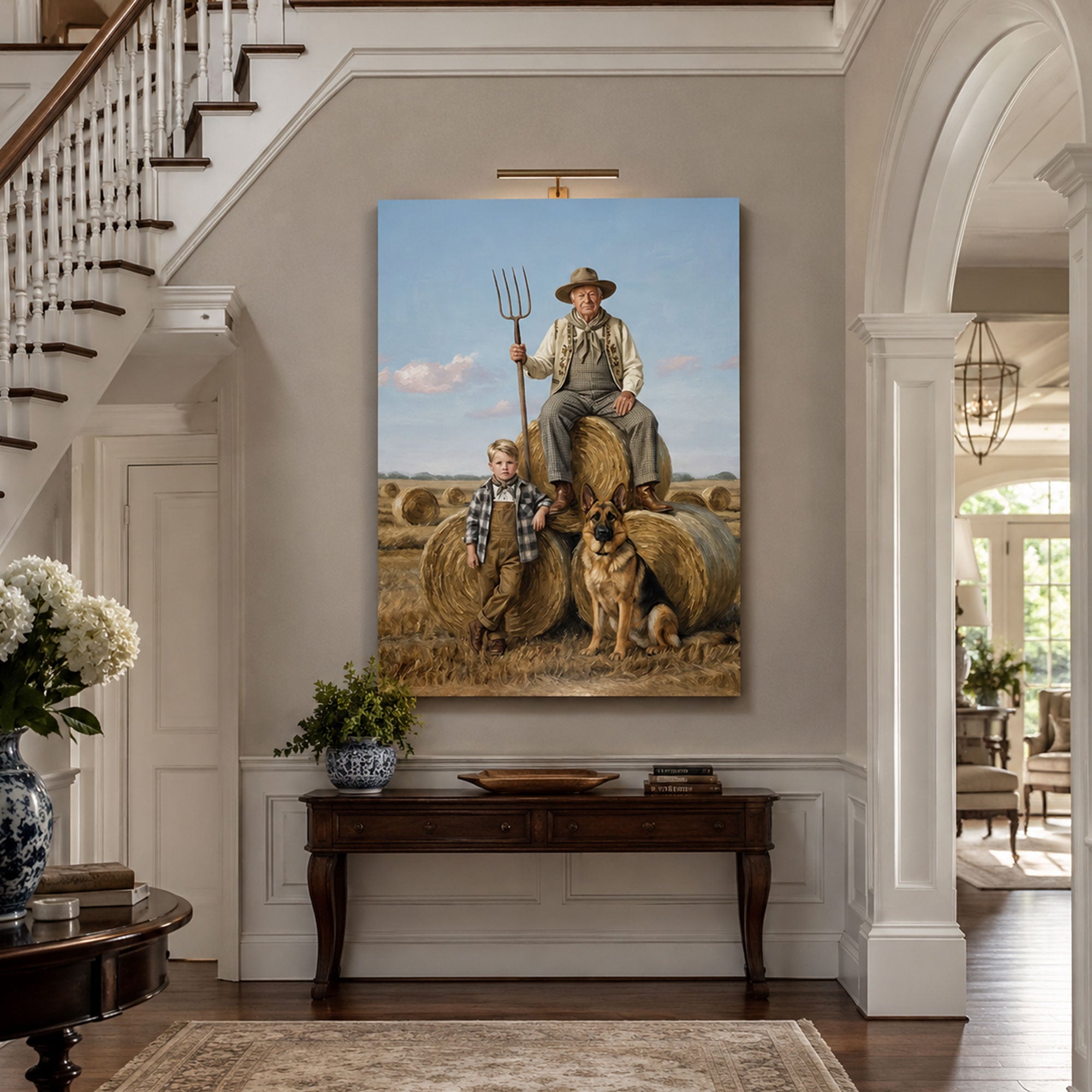 Personalized Golden Harvest Grandpa And Grandchild Canvas Print, Custom Farm Family Portrait Wall Art, Father’s Day Gift For Grandpa