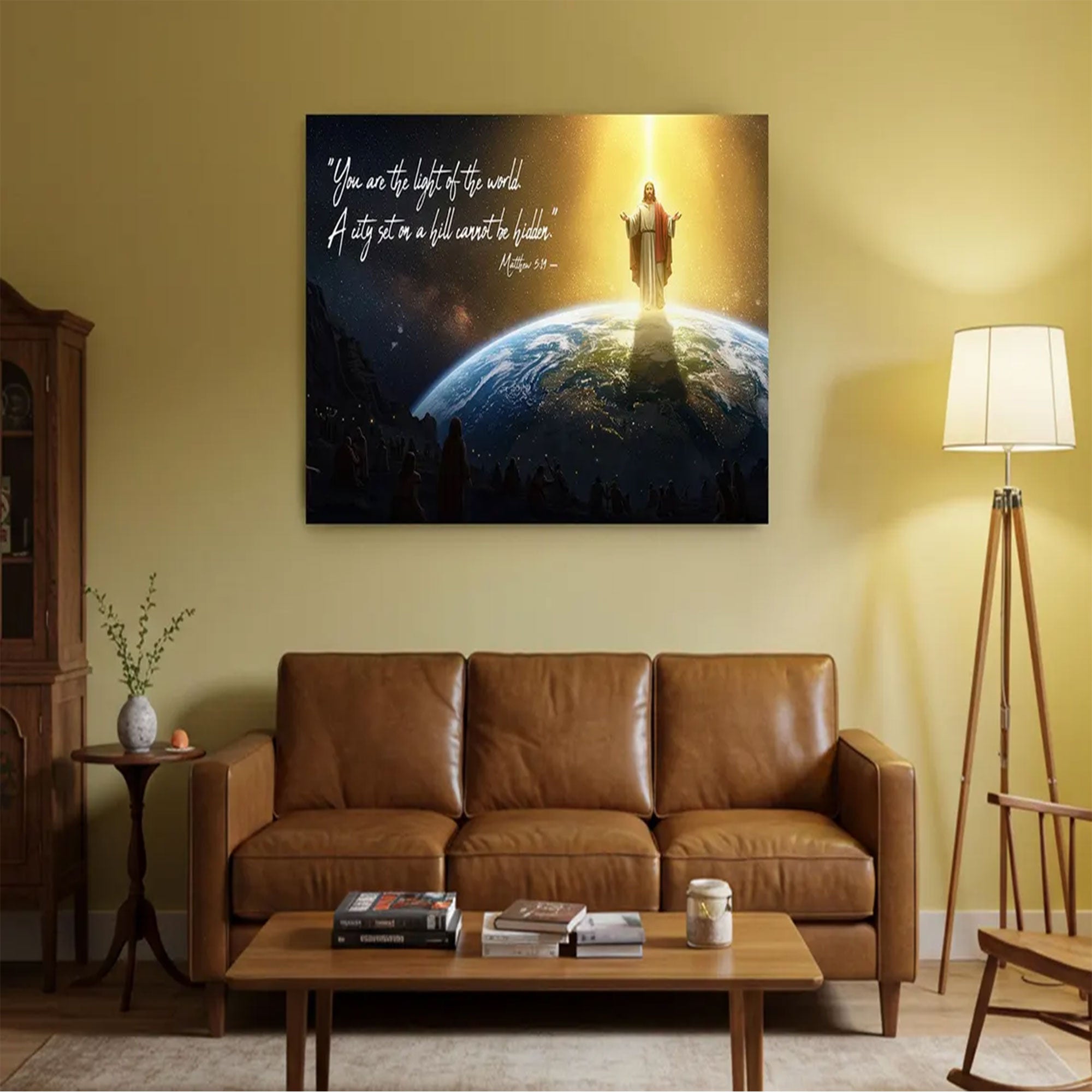 Matthew 5:14 Canvas Wall Art, Light of the World Bible Verse, Christian Scripture Canvas, Jesus Religious Home Decor