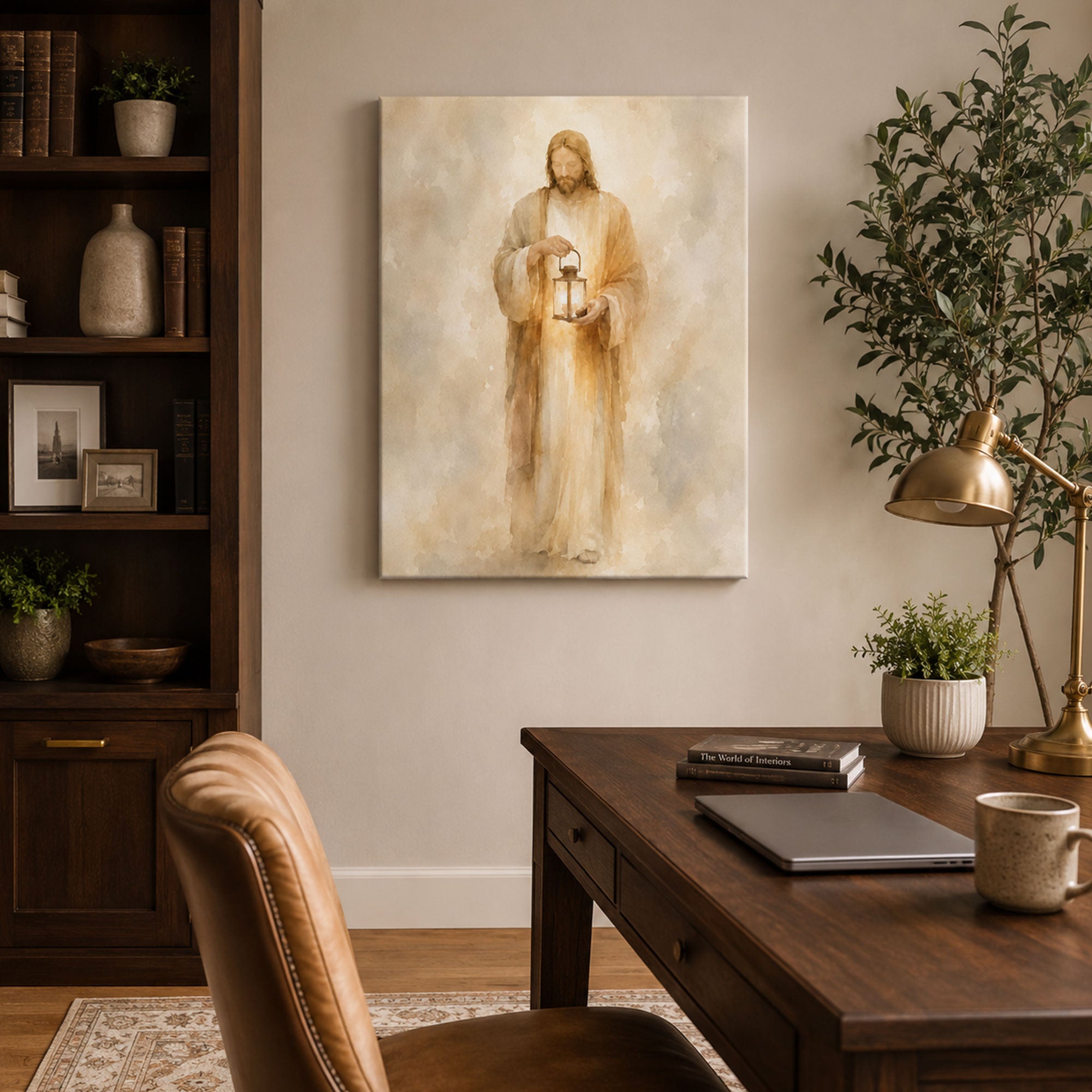 Light of the World Jesus Canvas Print, Soft Neutral Christian Wall Art, Faith Home Decor Gift