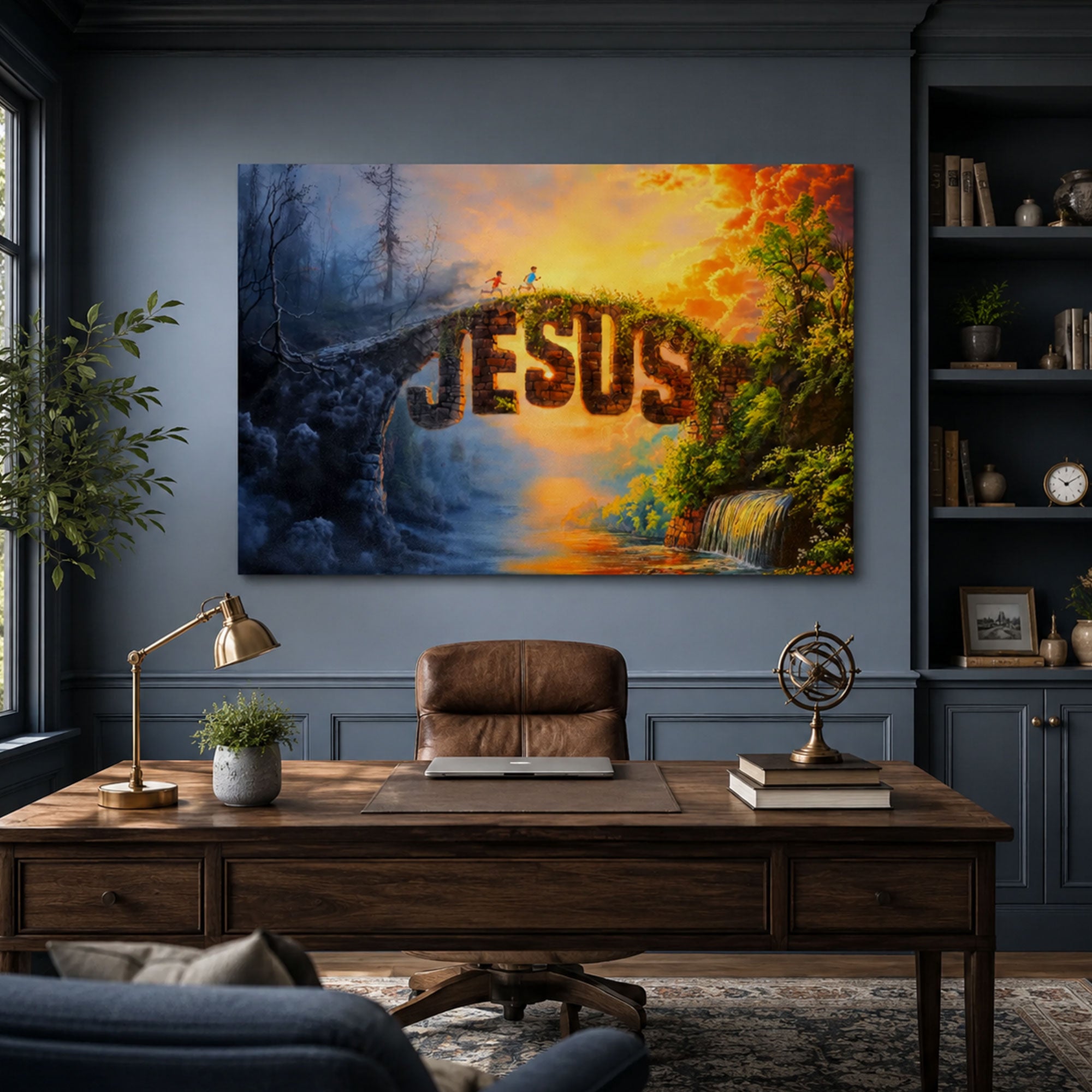 “The Bridge of Salvation” John 14:6 Canvas Print, Jesus Is the Way Christian Wall Art, Faith Inspired Religious Decor