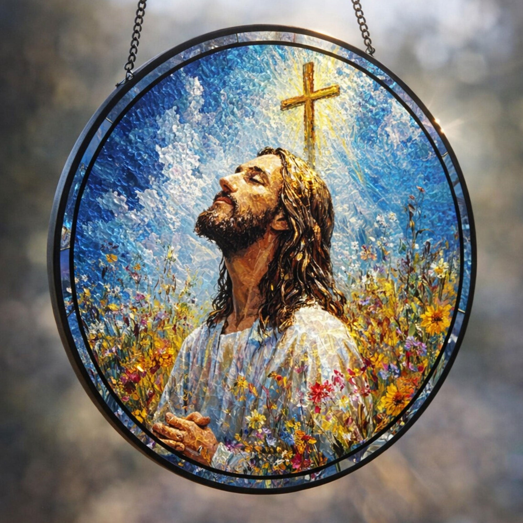 Jesus Christ Stained Glass Suncatcher, Faith Inspired Christian Window Hanging, Religious Home Decor Gift