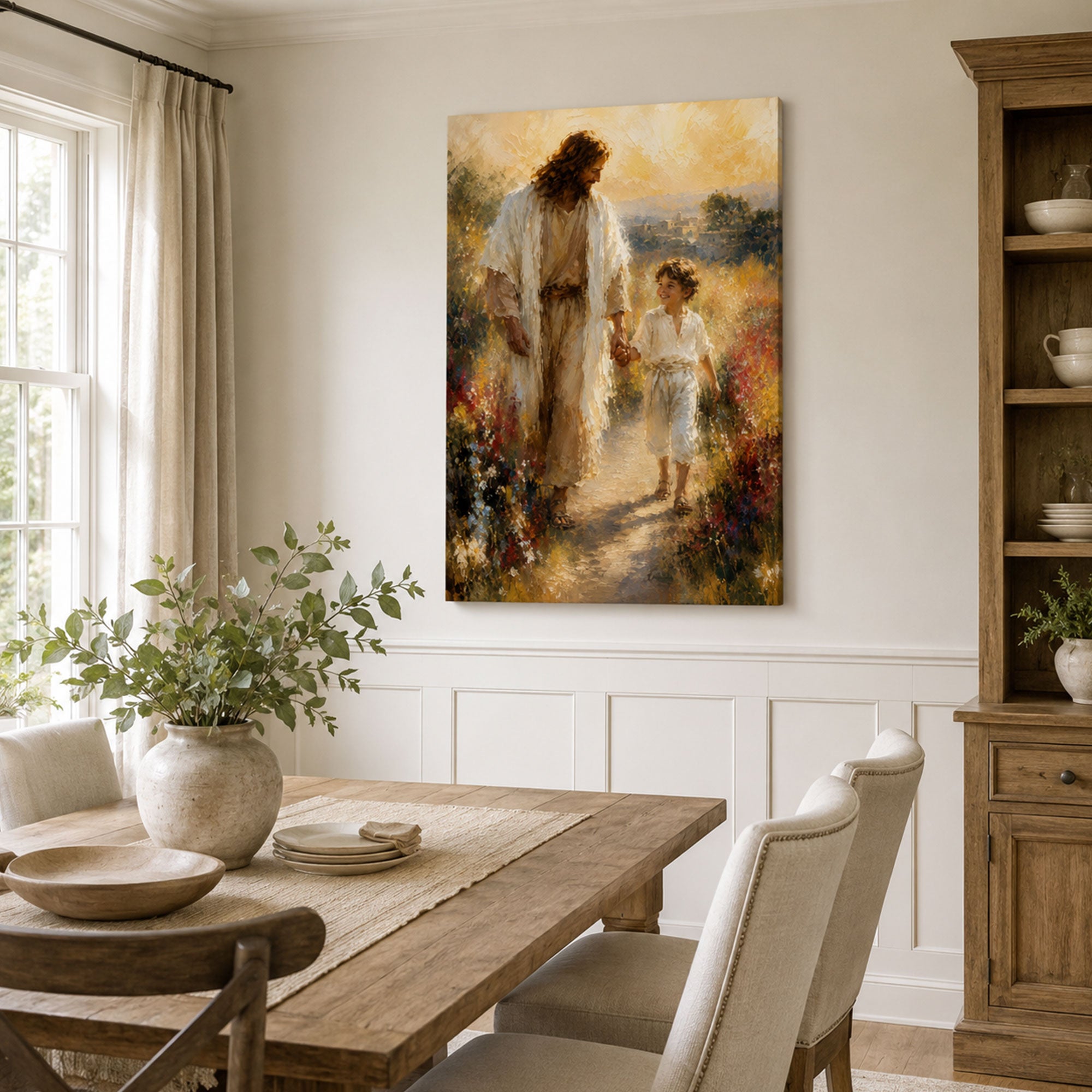 Jesus Walking with a Child Canvas Print, Christian Home Decor