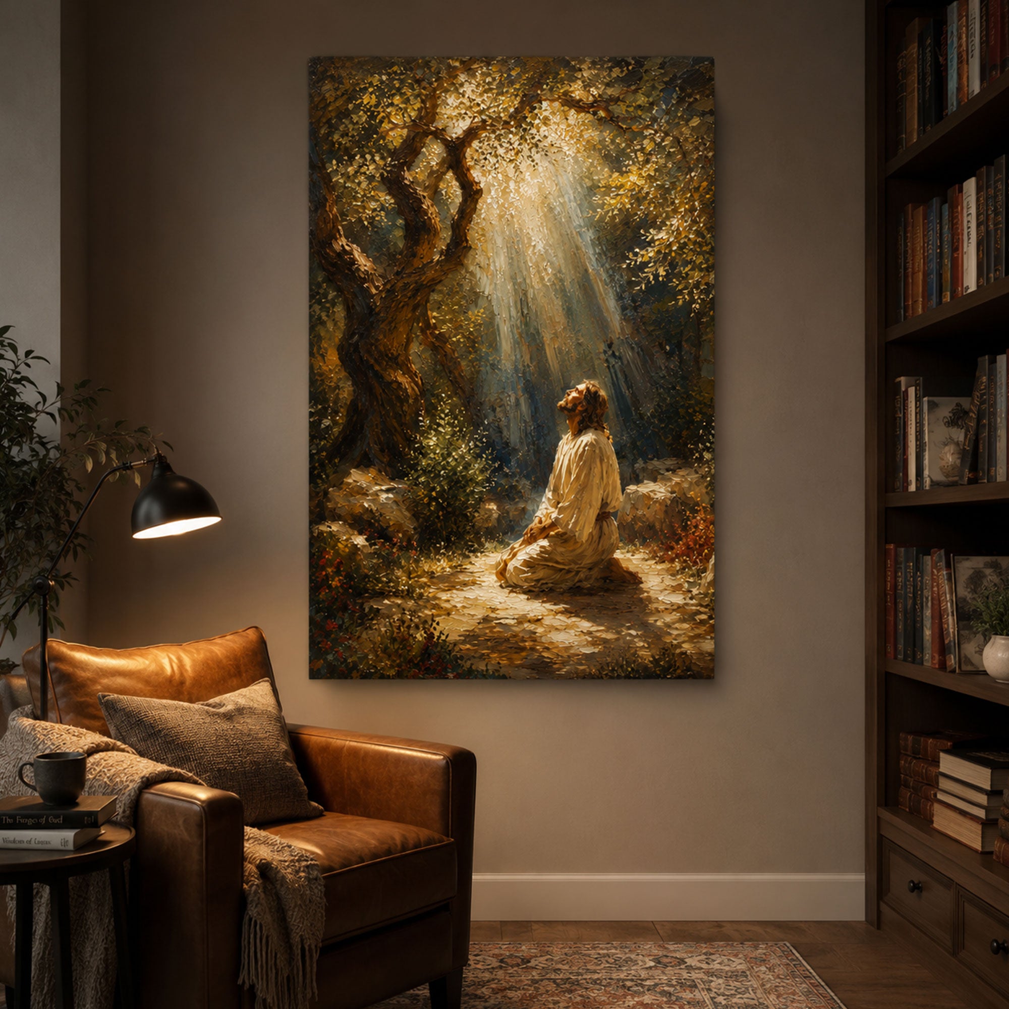 Jesus Praying in Gethsemane Canvas Print, Christian Wall Art, Peaceful Faith Home Decor
