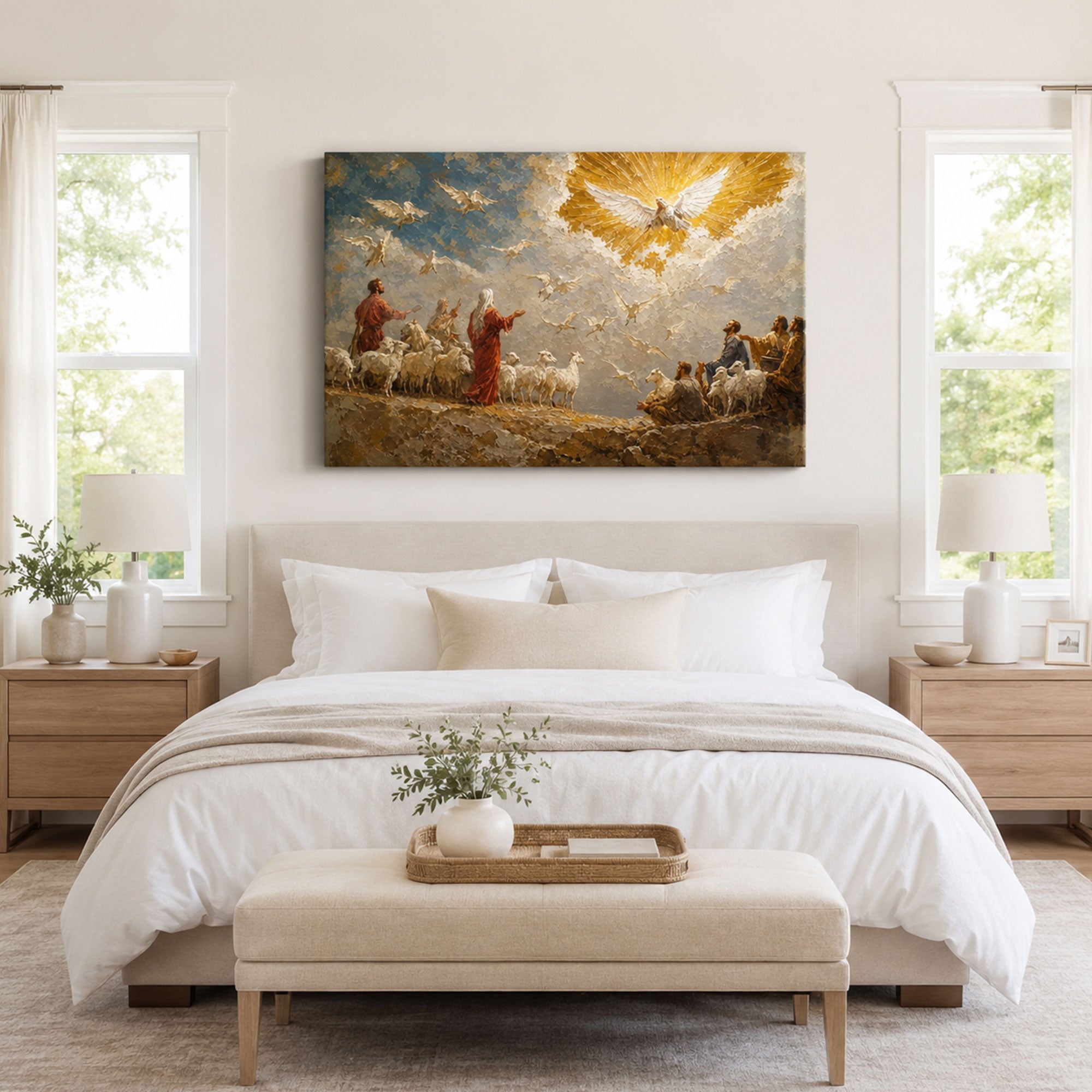 Holy Spirit Descending Canvas Print, Dove of Heaven Christian Wall Decor, Faith Gift