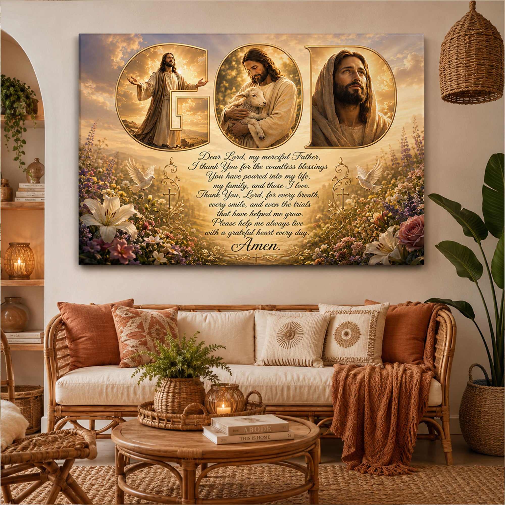 God Blessings Christian Canvas Print, Jesus Faith Wall Art, Inspirational Prayer Home Decor