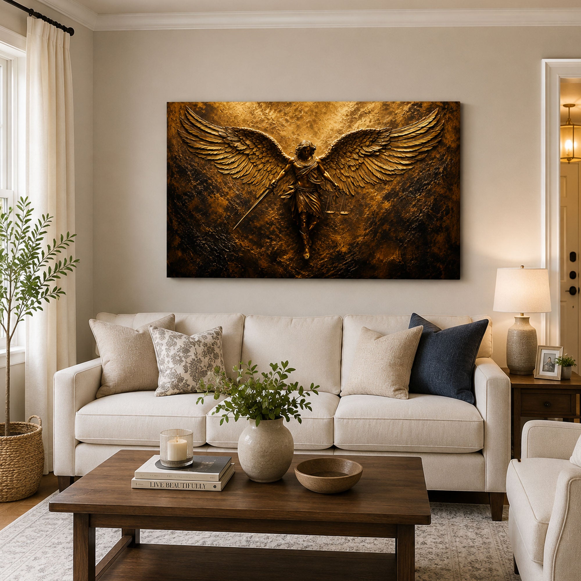 Saint Michael the Archangel Canvas Print, Sword and Scales Catholic Wall Decor, Protection Faith Gift