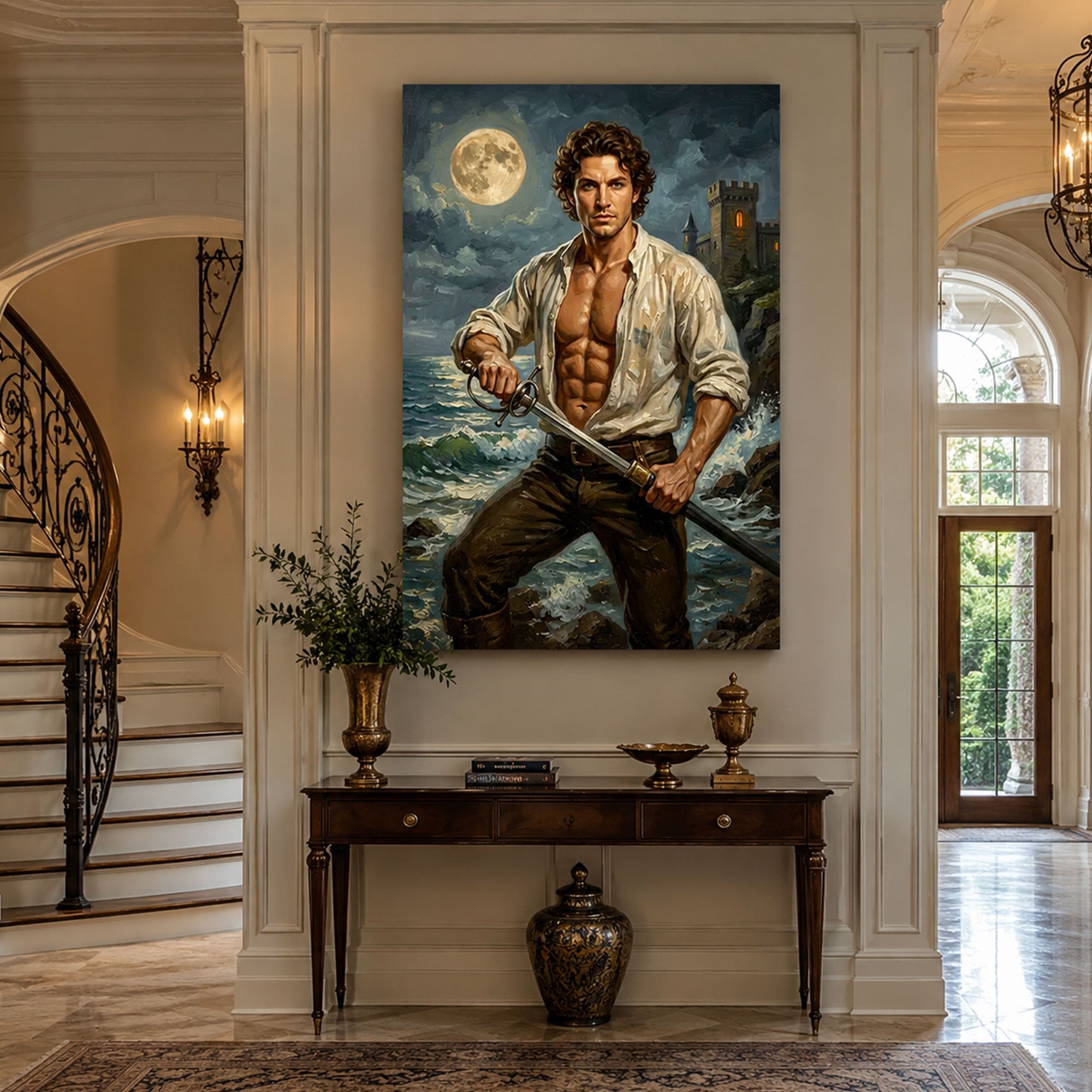 Custom Face For Dad Rogue Adventurer Canvas, Personalized Swashbuckler Portrait, Funny Father’s Day Gift