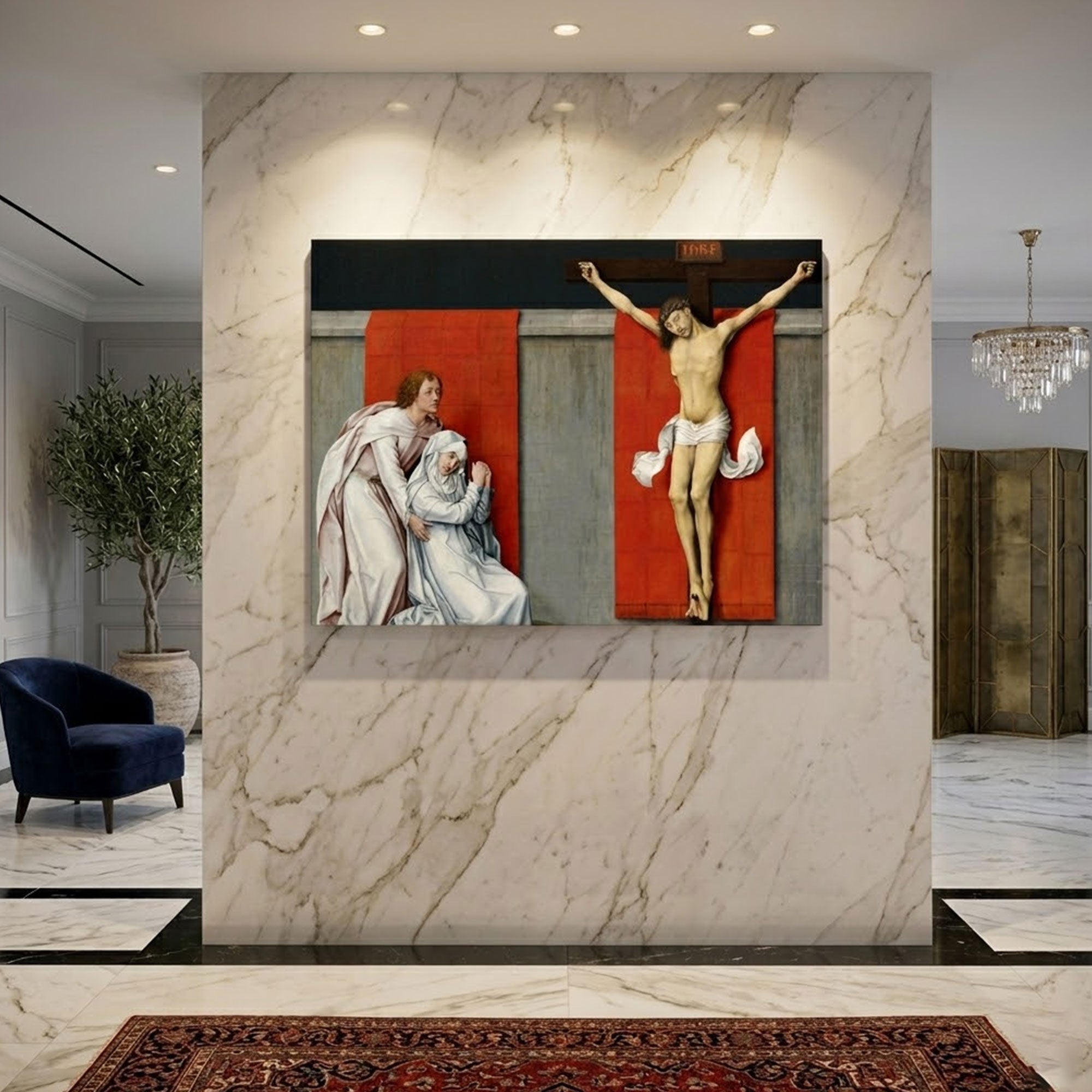 The Crucifixion Canvas Print, Jesus on the Cross with Virgin Mary and Saint John Mourning, Renaissance Religious Painting, Christian Wall Art, Inspirational Faith Gift