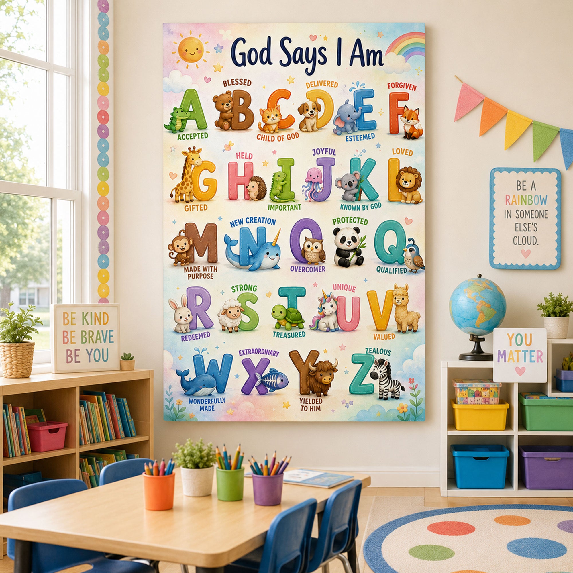 God Says I Am ABC Christian Kids Wall Art Nursery Bible Affirmation Canvas Print
