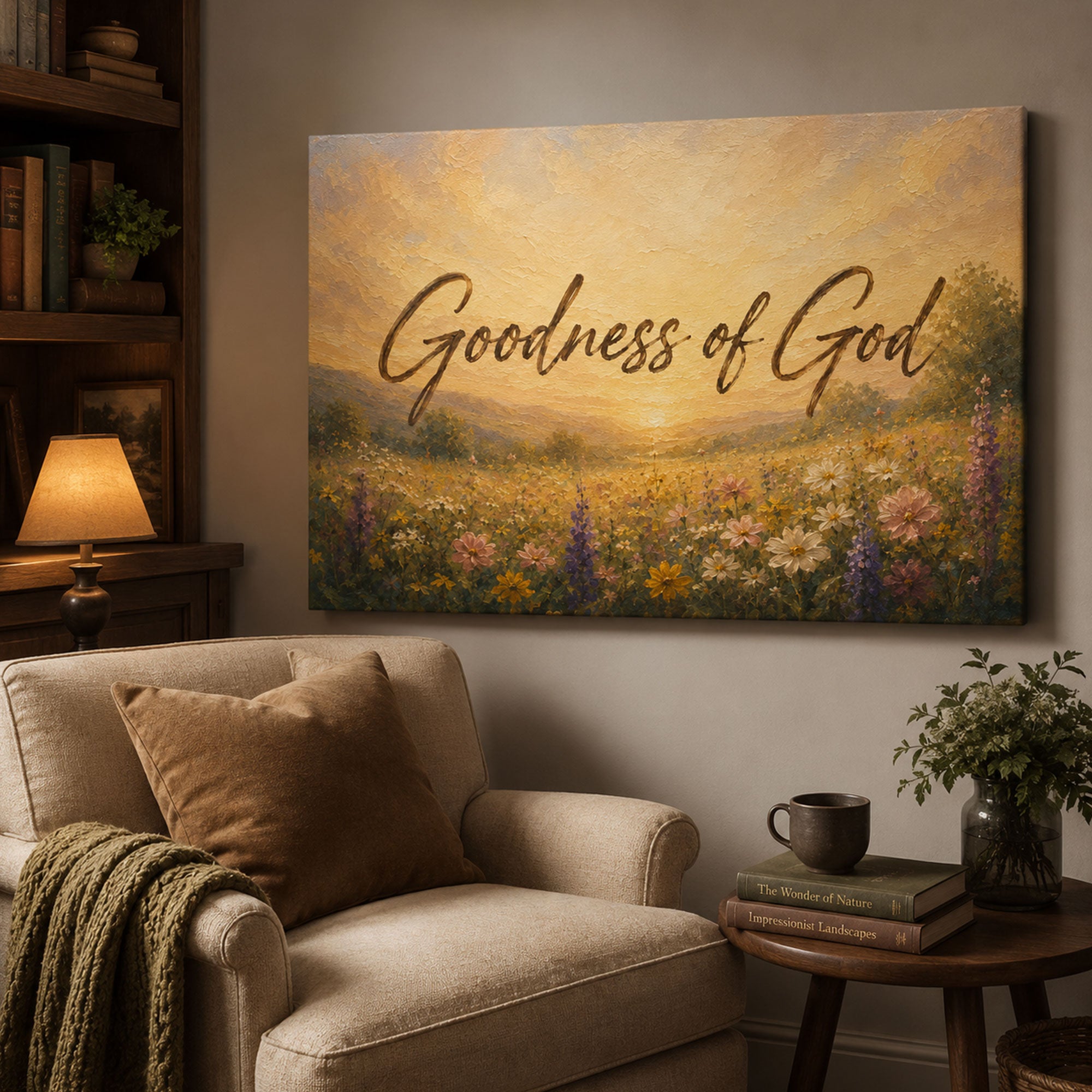Goodness of God Canvas Print, Christian Quote Wall Art, Wildflower Meadow Faith Home Decor