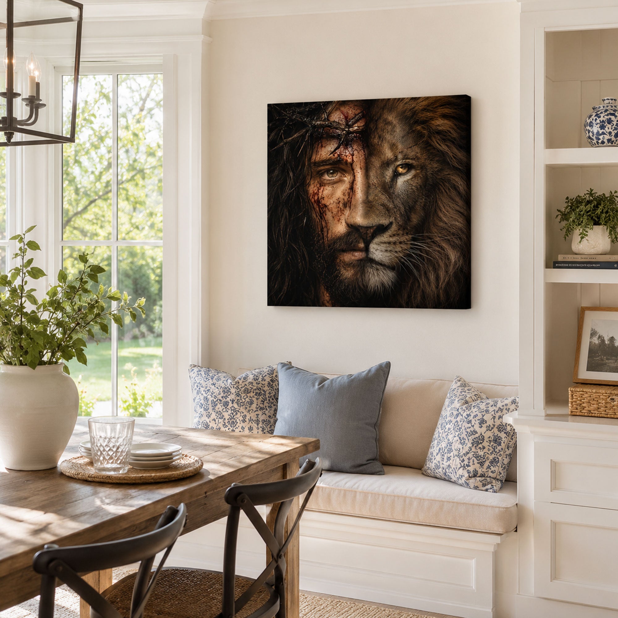 Jesus and Lion of Judah Canvas Print, Christian Faith Wall Art Gift