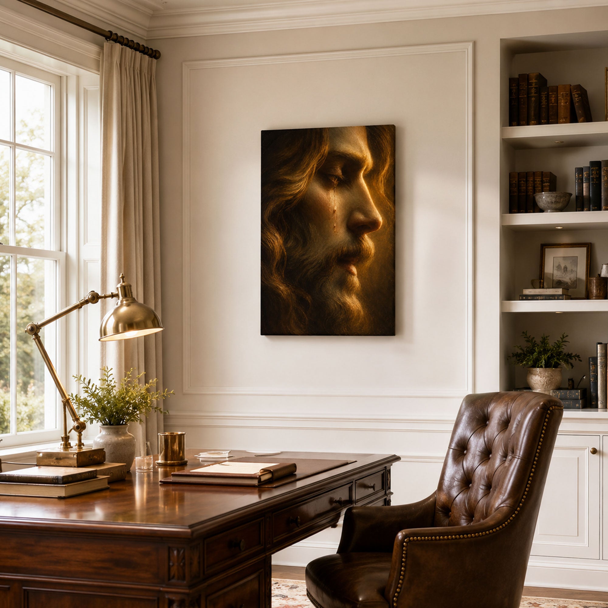 Weeping Jesus Portrait Canvas Print, Christian Home Decor