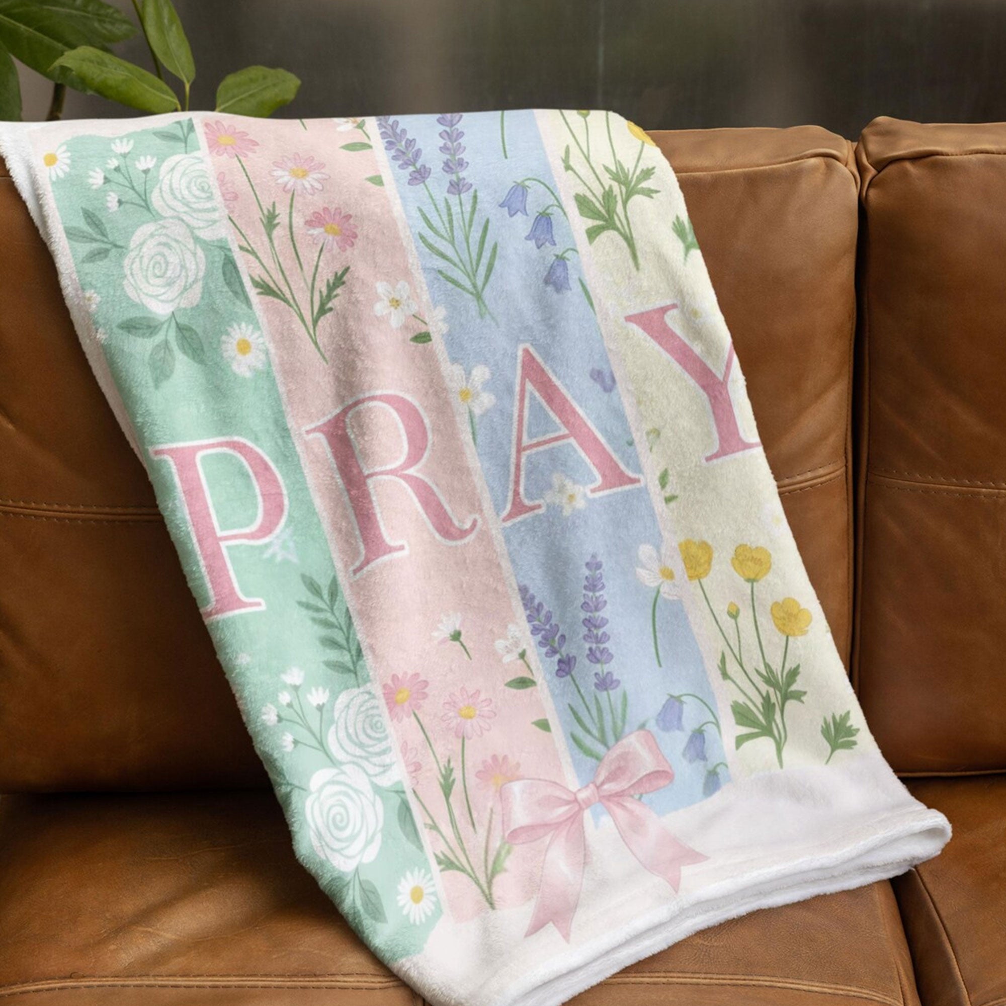 Christian Fleece Prayer Blanket with Floral Design, Faith Based Throw for Women, Inspirational Scripture Gift, Religious Home Decor