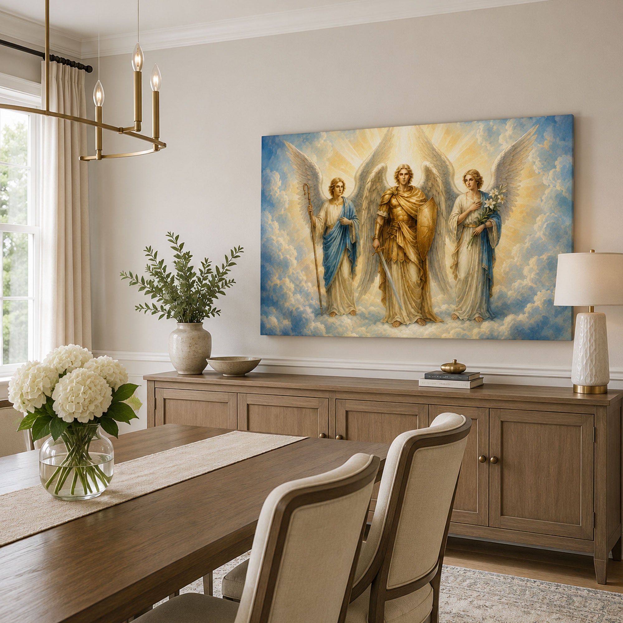 Saint Michael, Gabriel & Raphael Canvas Print, Three Archangels Catholic Wall Decor, Faith Gift