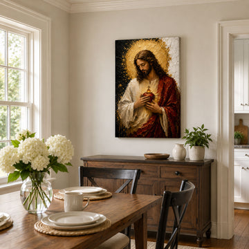 Sacred Heart of Jesus Canvas Print, Catholic Jesus Wall Art, Gold and Red Faith Home Decor Gift