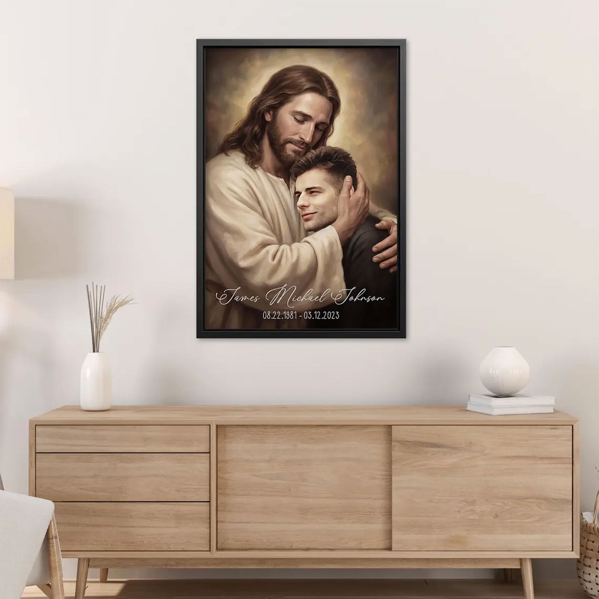 Custom Photo Jesus Memorial Canvas, Personalized In Loving Memory, Christian Sympathy Gift