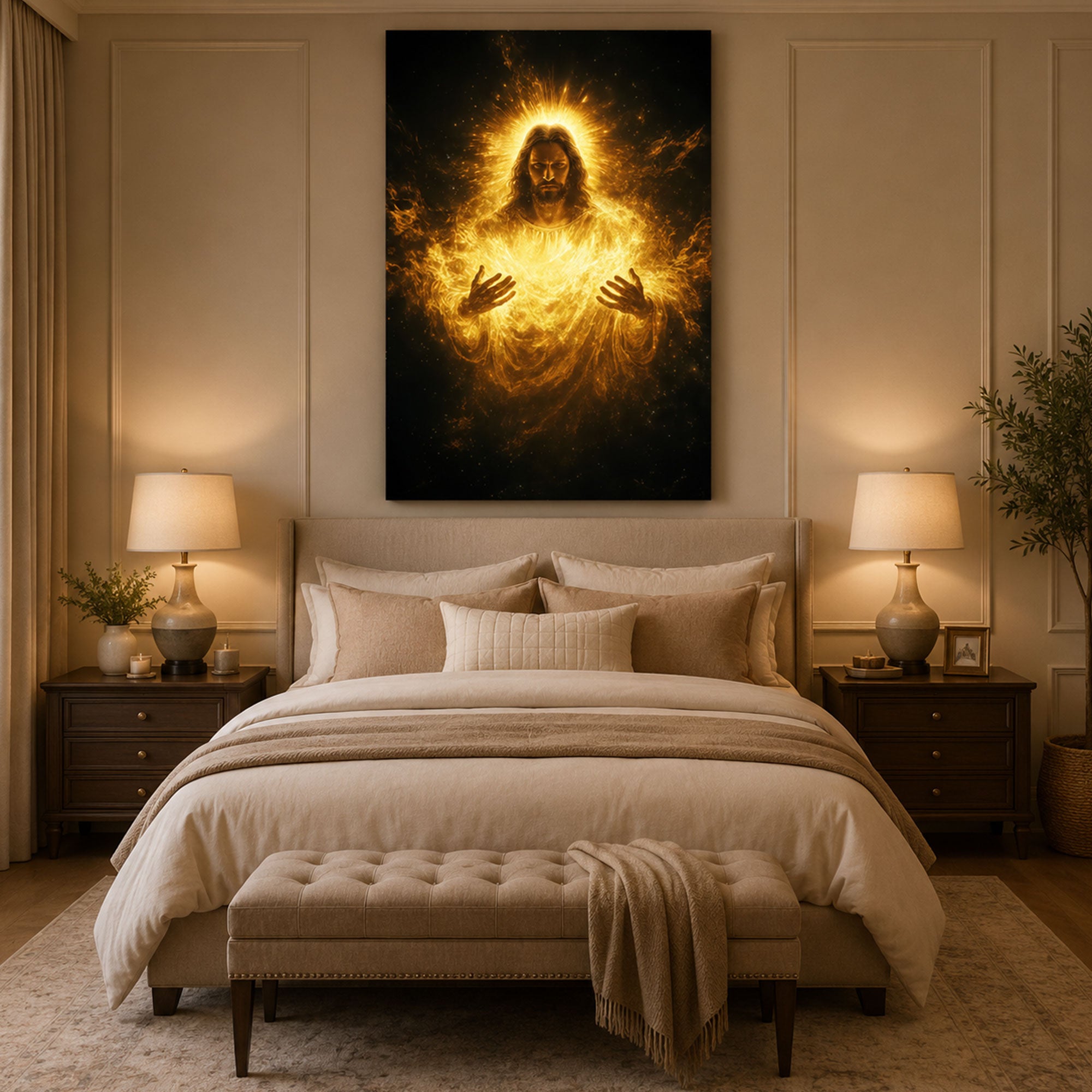 Glowing Jesus Christ Canvas Wall Art Radiant Divine Light Christian Faith Home Decor