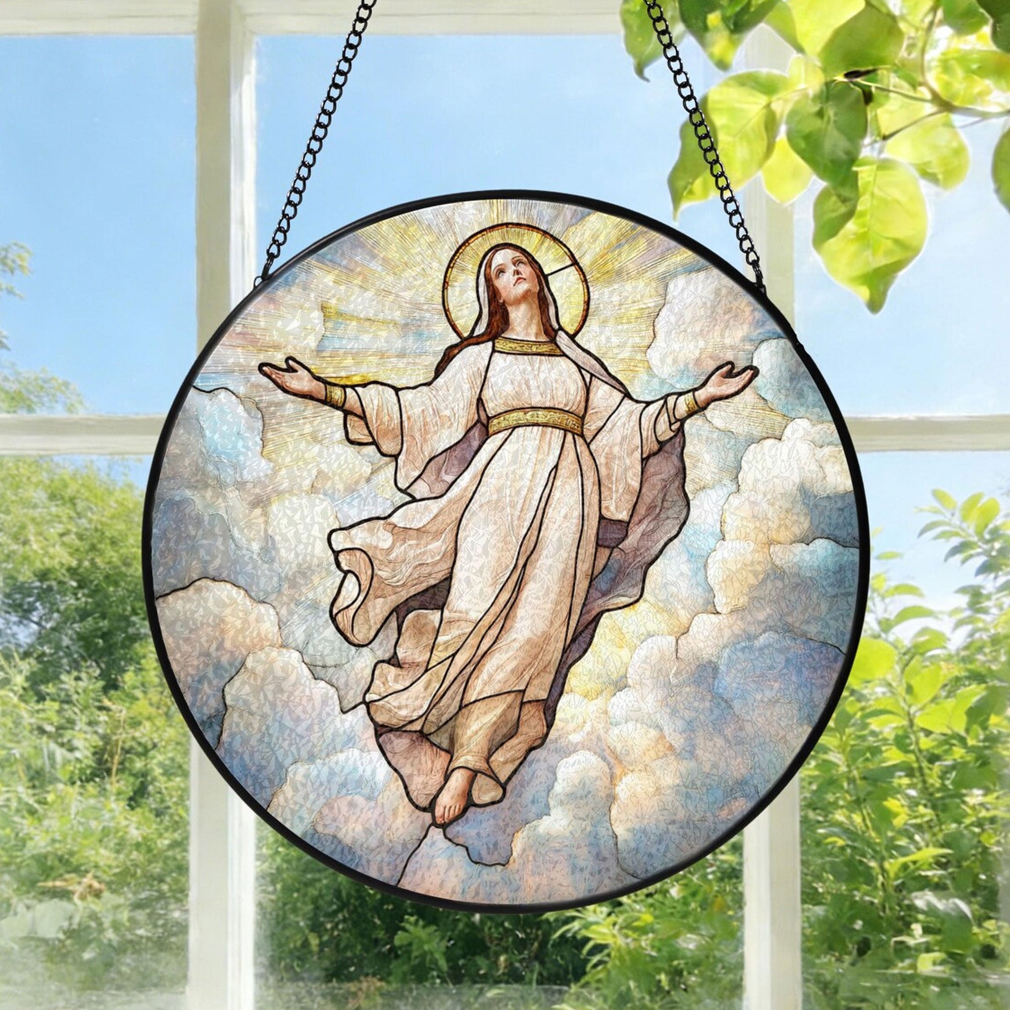 Virgin Mary in Heaven Suncatcher, Christian Window Hanging, Religious Gift for Women