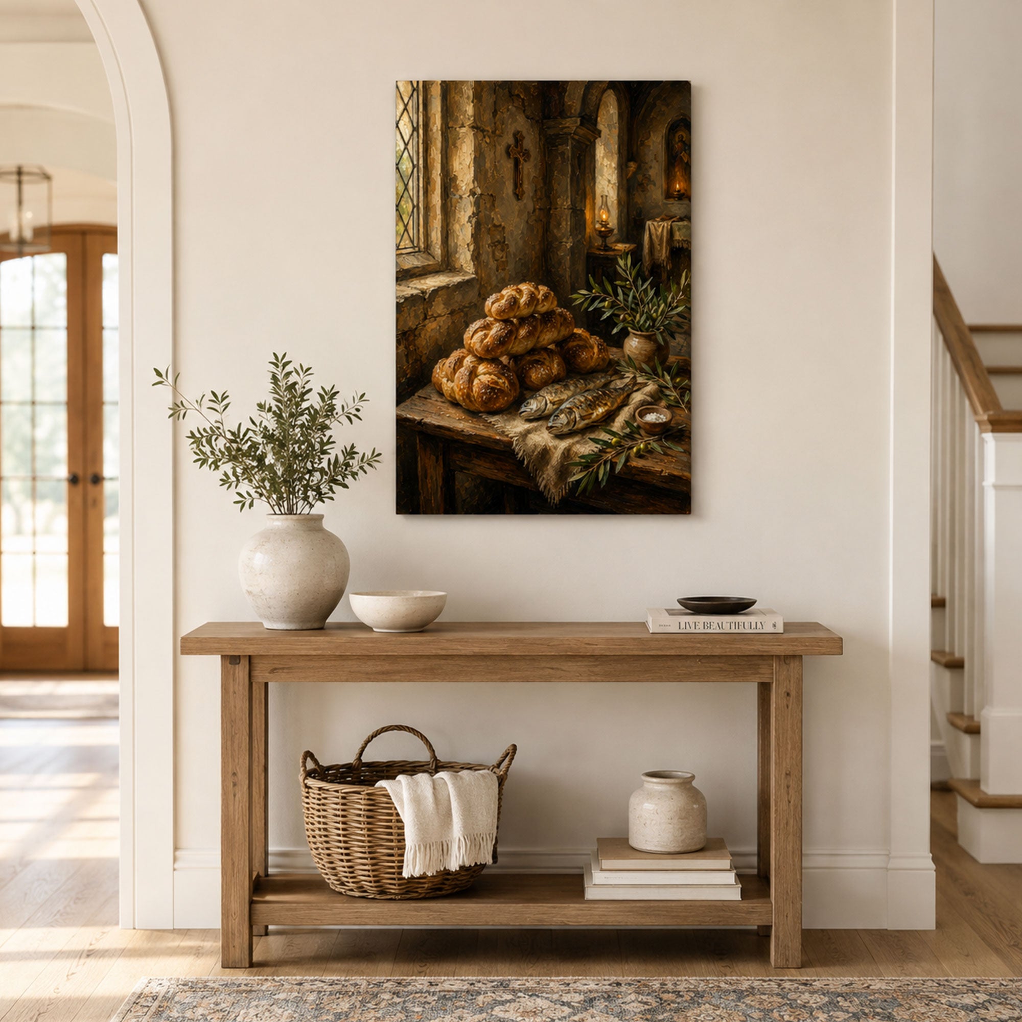 Five Loaves and Two Fish Canvas Print, Jesus Miracle Christian Wall Decor, Bible Faith Gift