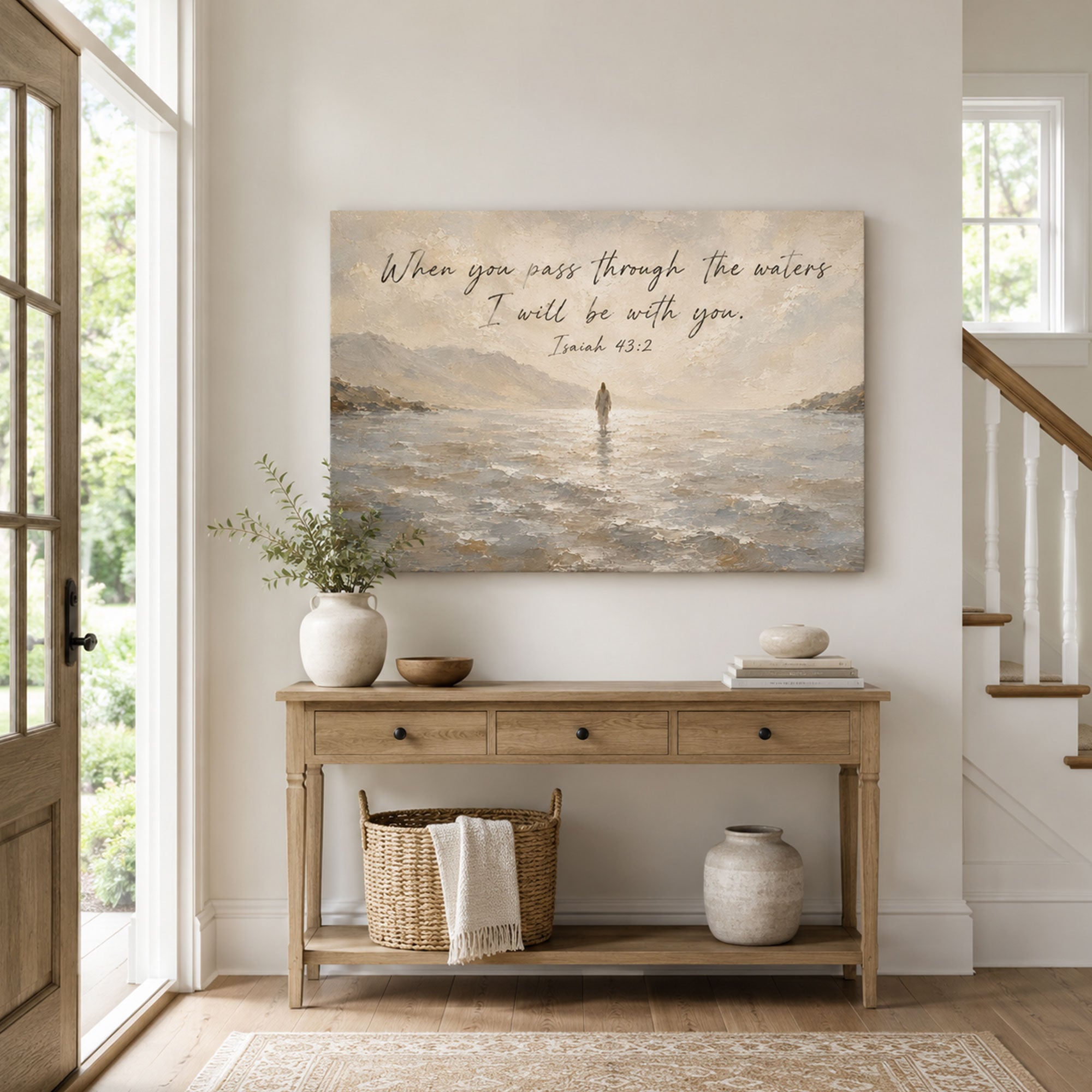 Isaiah 43:2 Jesus Walking on Water Canvas Print, Christian Home Decor