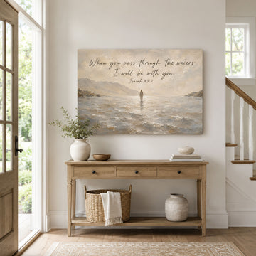 Isaiah 43:2 Jesus Walking on Water Canvas Print, Christian Home Decor