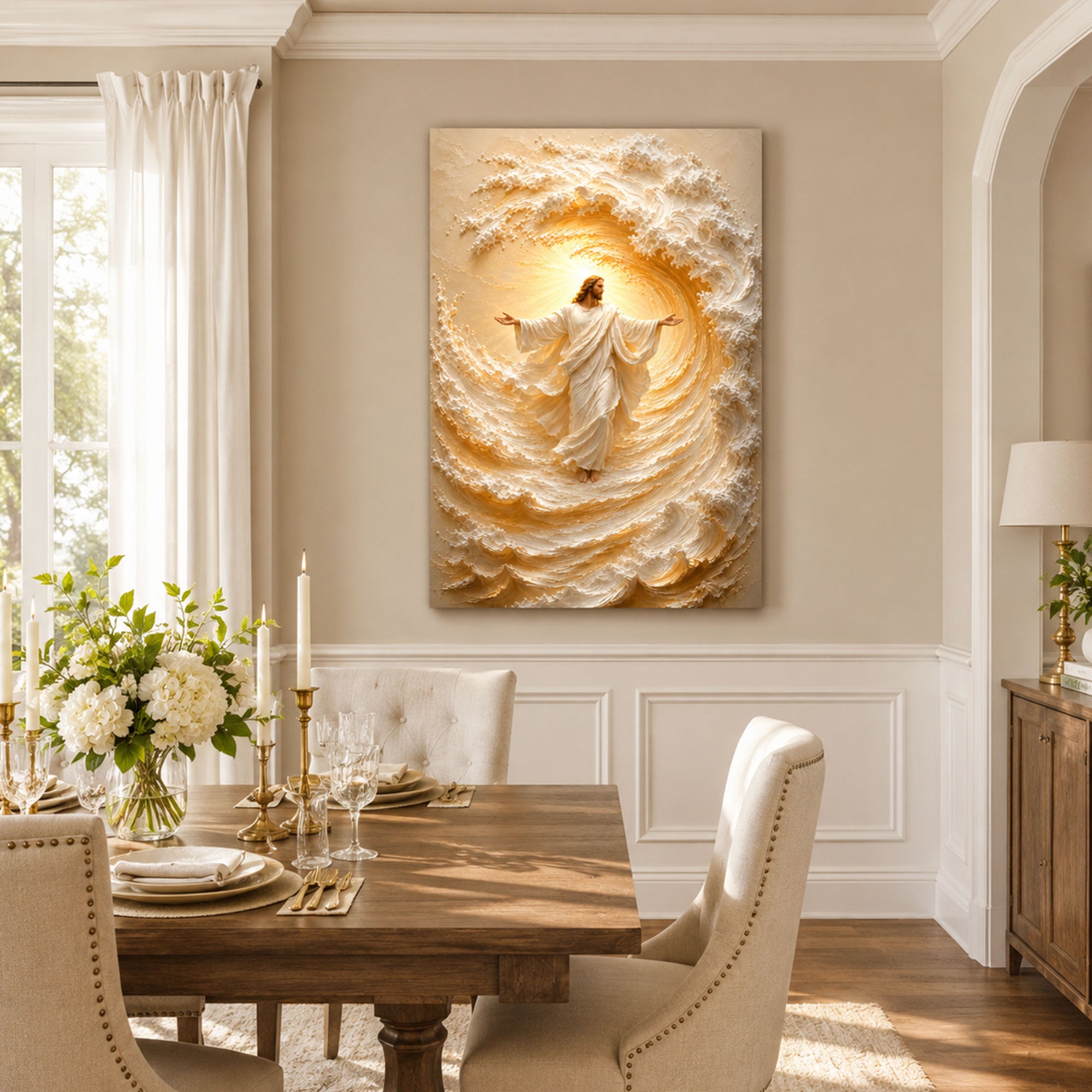 Jesus Amid the Golden Waves Canvas Print, Christian Home Decor